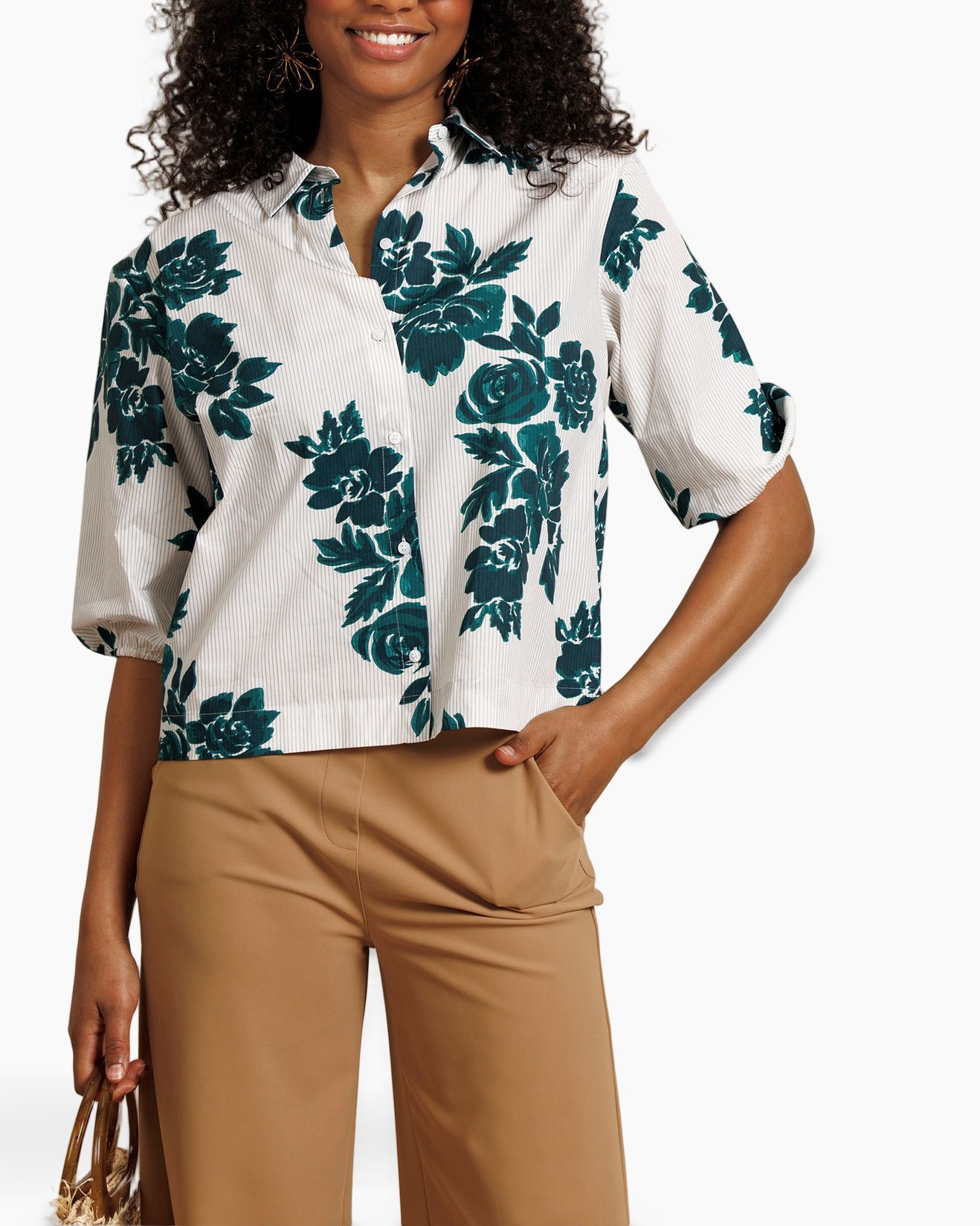 blouse, floral, short sleeve, stripe, casual shirt