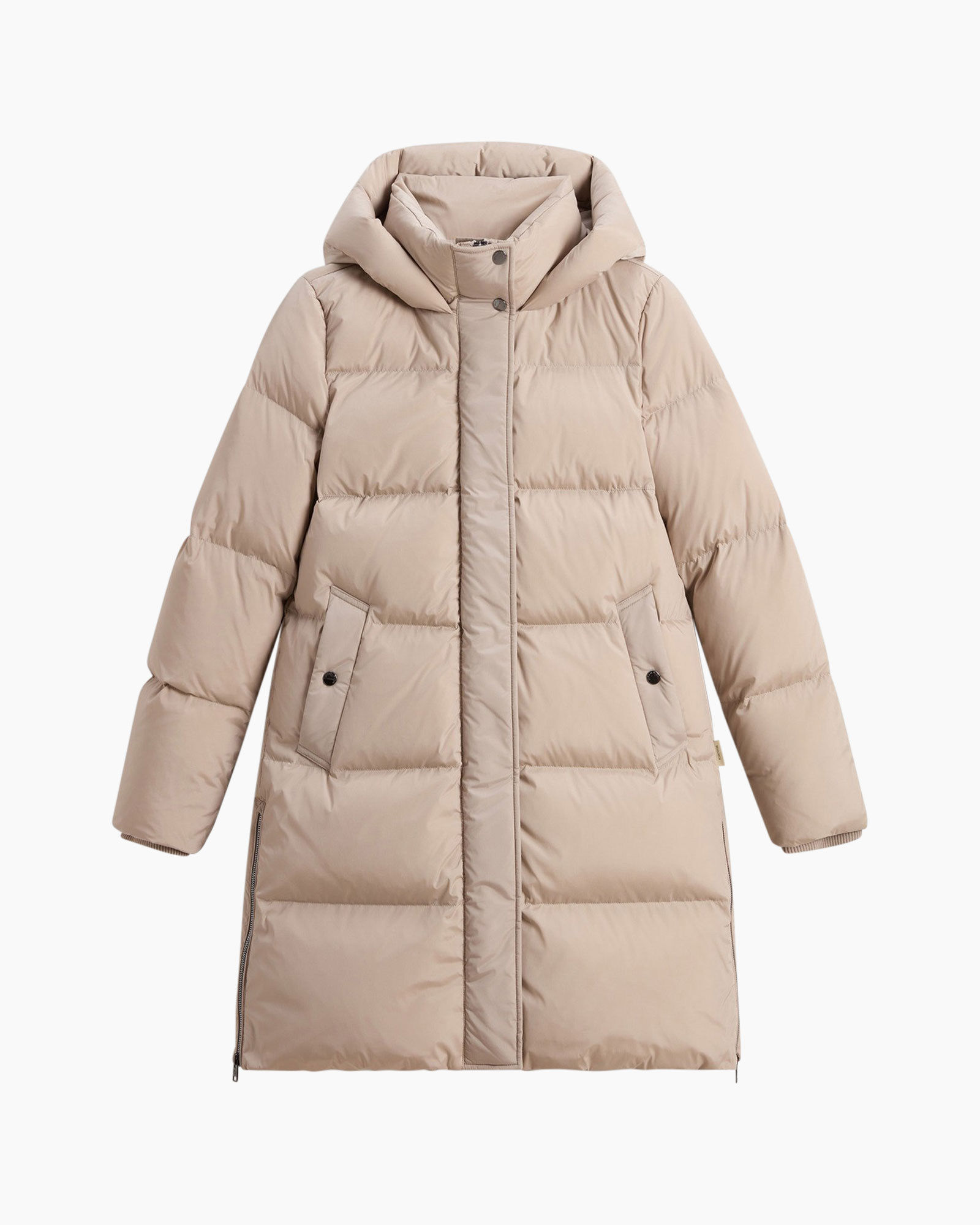 puffer coat, long coat, hooded, beige, padded jacket