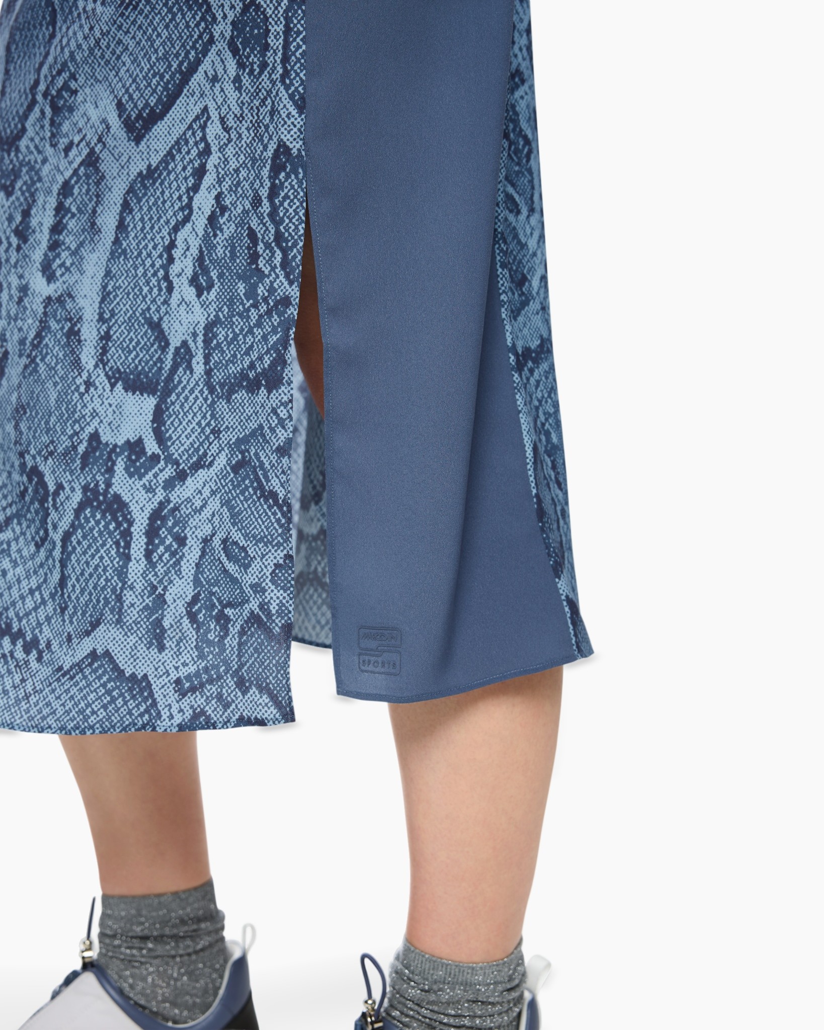 skirt, snake print, slit, mid-length, blue