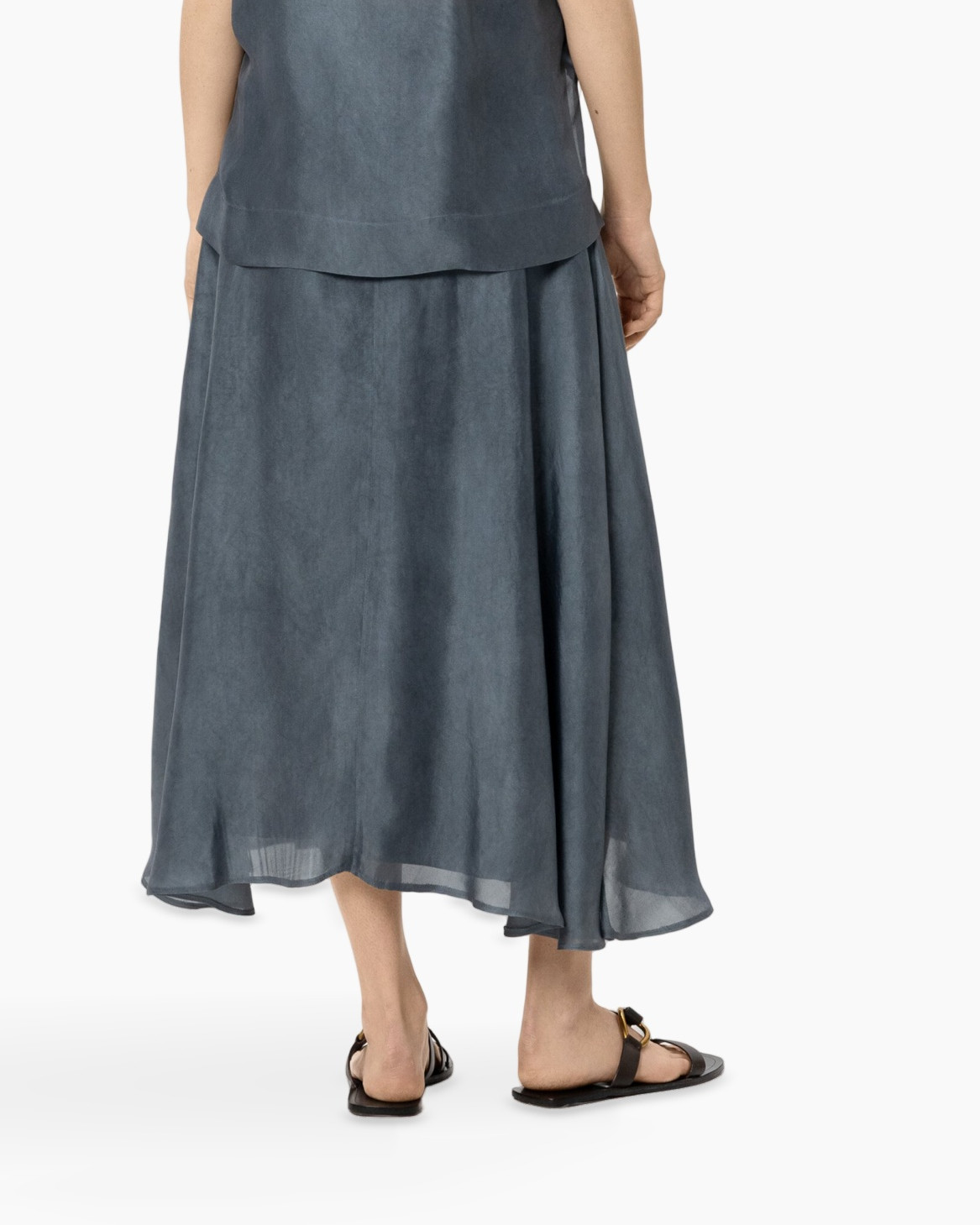 skirt, maxi skirt, ankle length, polyester blend, blue-gray