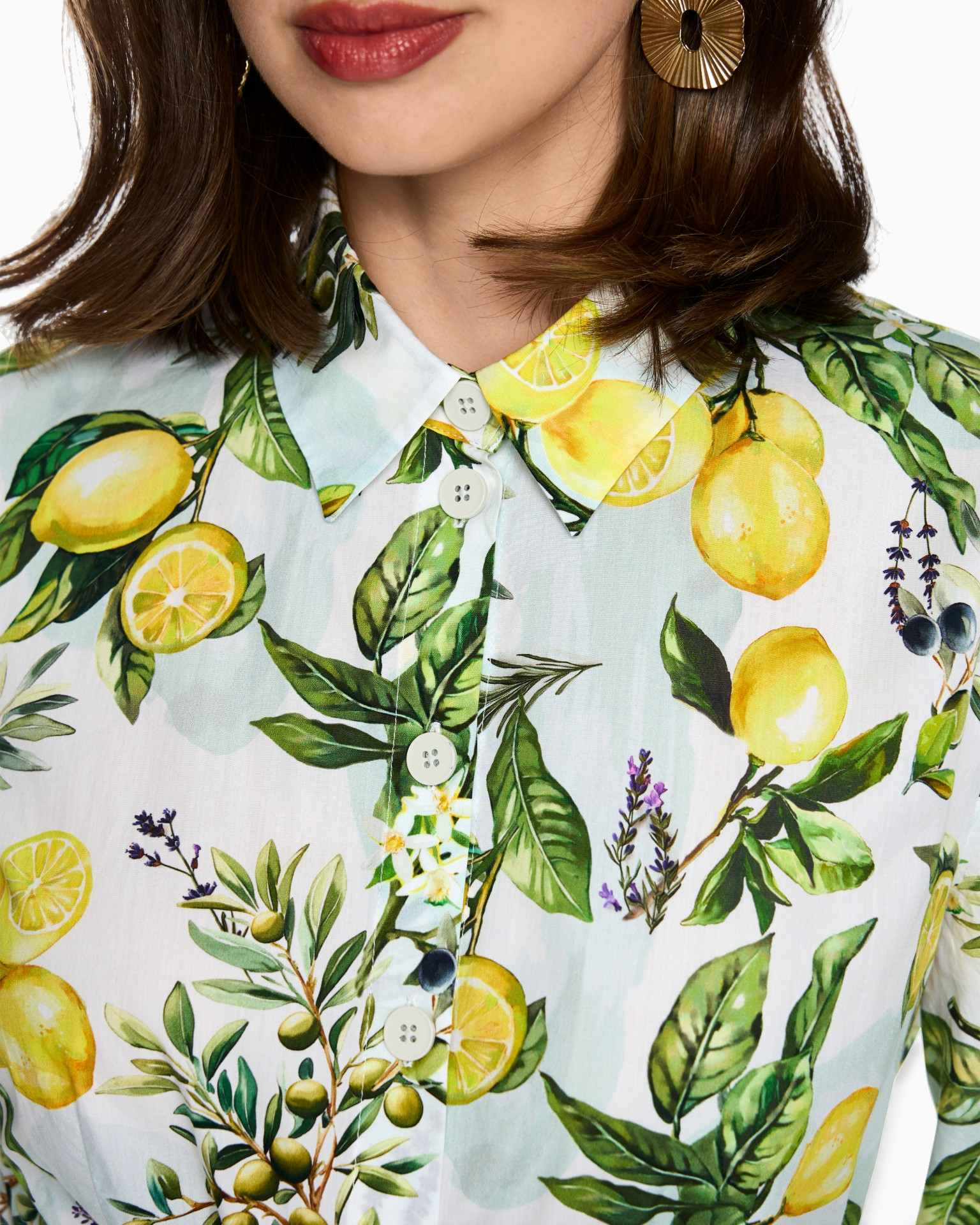 shirt, print, lemon, collar, buttons