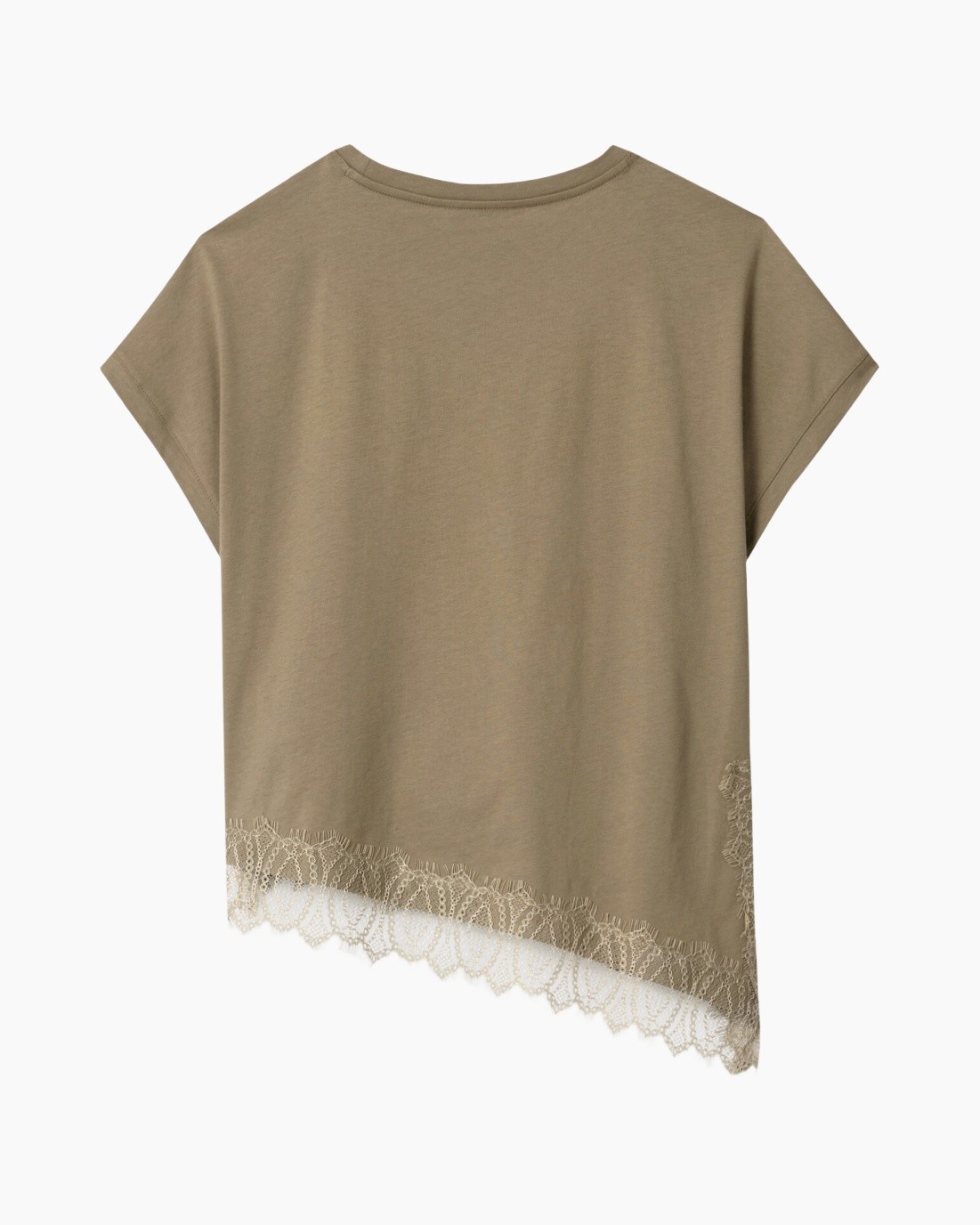 t-shirt, beige, lace hem, short sleeve, casual