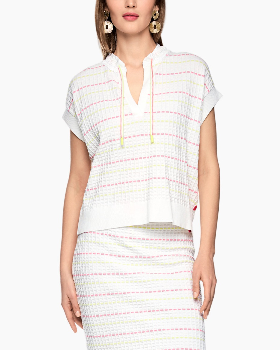top, short sleeve, knit, white, striped