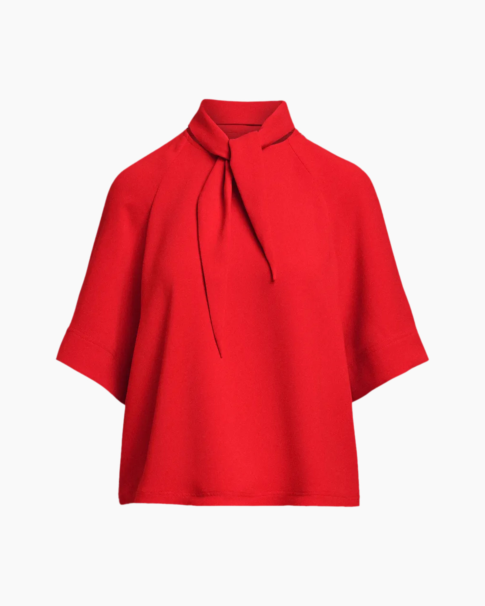 top, blouse, red, tie-front, short-sleeve