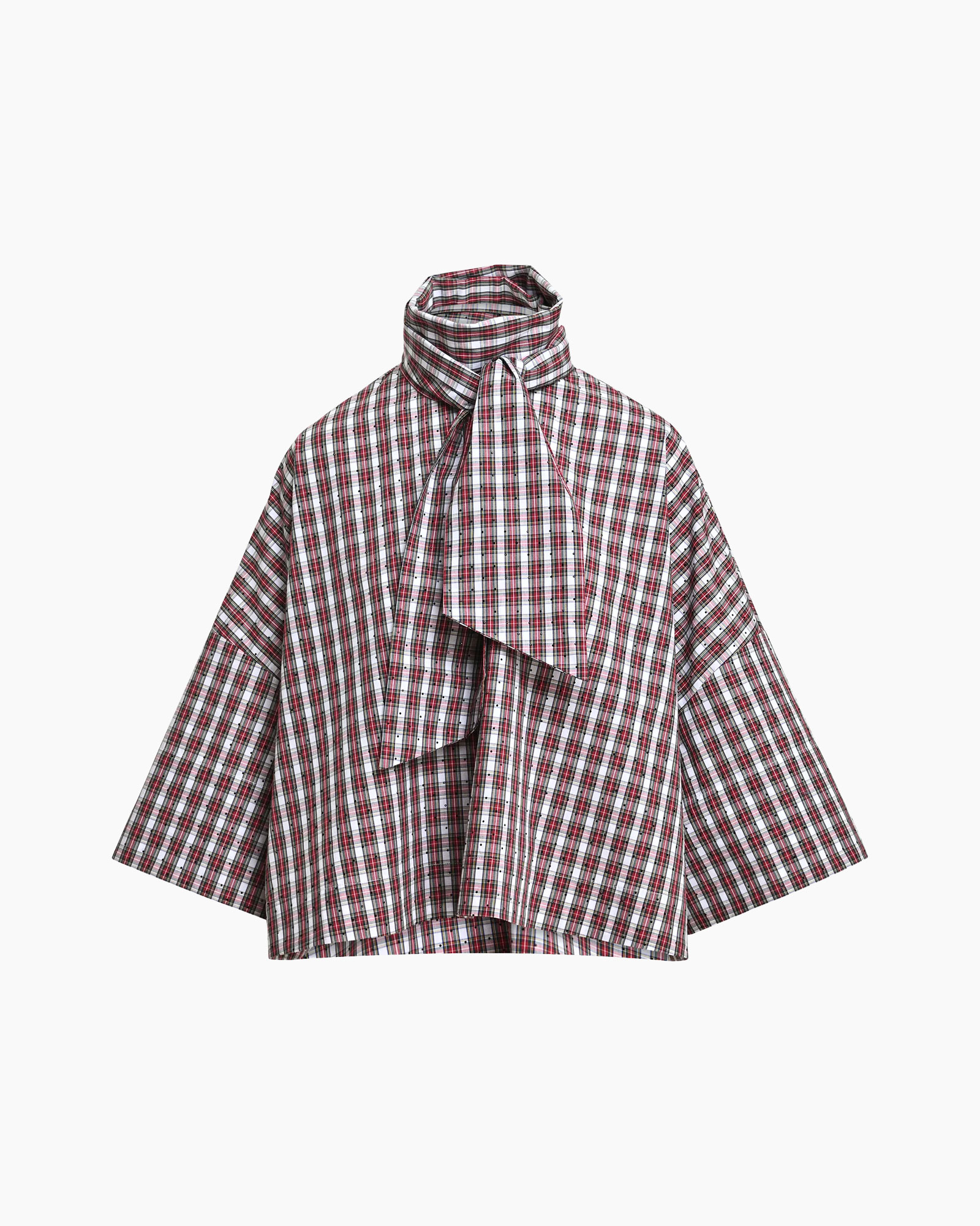 plaid, checkered, blouse, scarf detail, loose fit