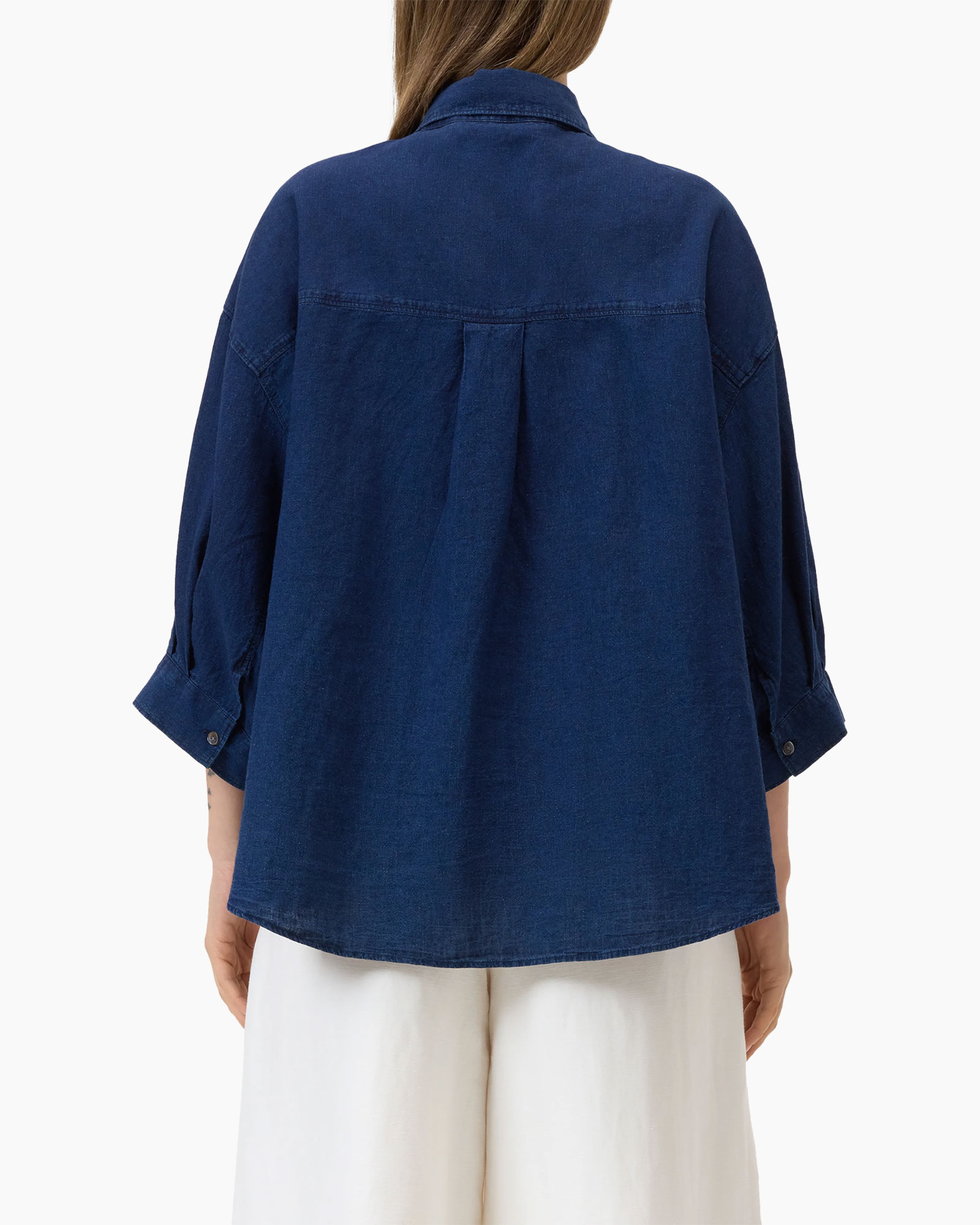 denim shirt, button-up, collared, long-sleeve, loose fit