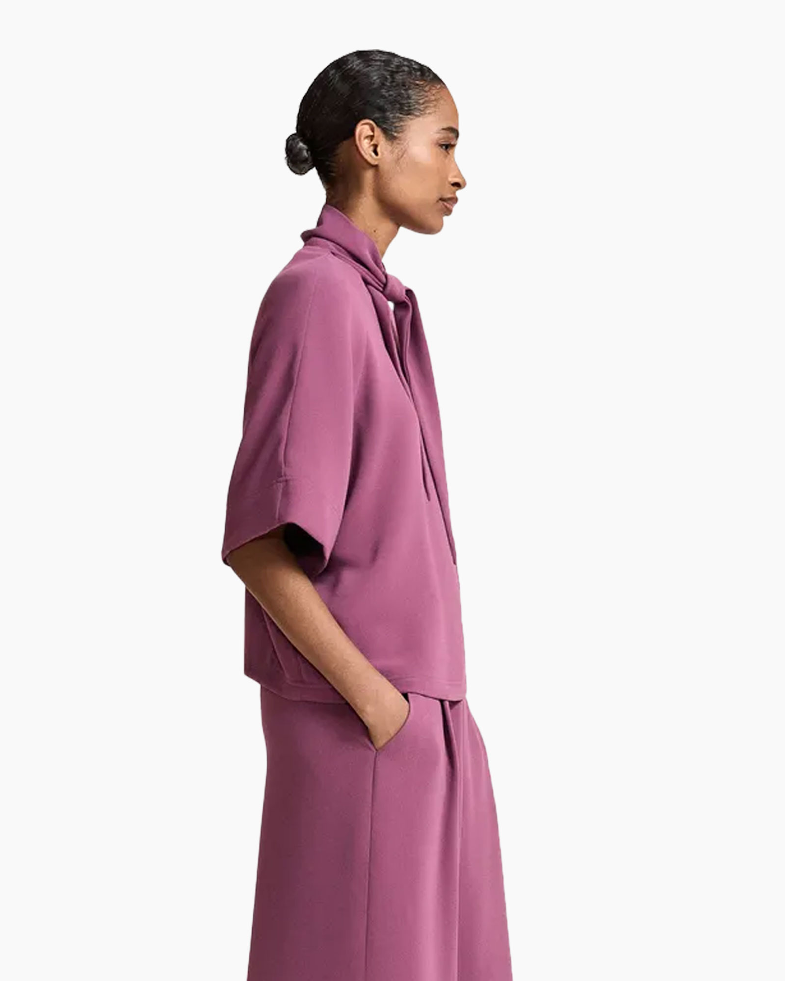 kimono, dress, magenta, short-sleeve, scarf-neck