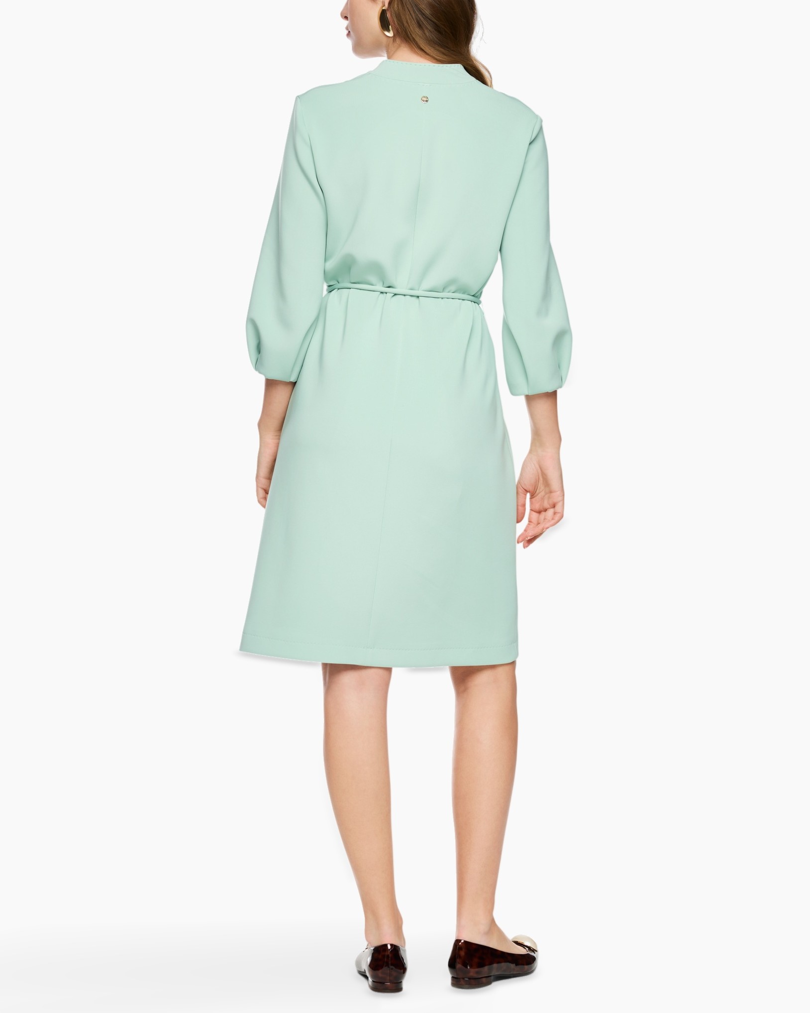 dress, mint green, knee-length, belted, 3/4 sleeves