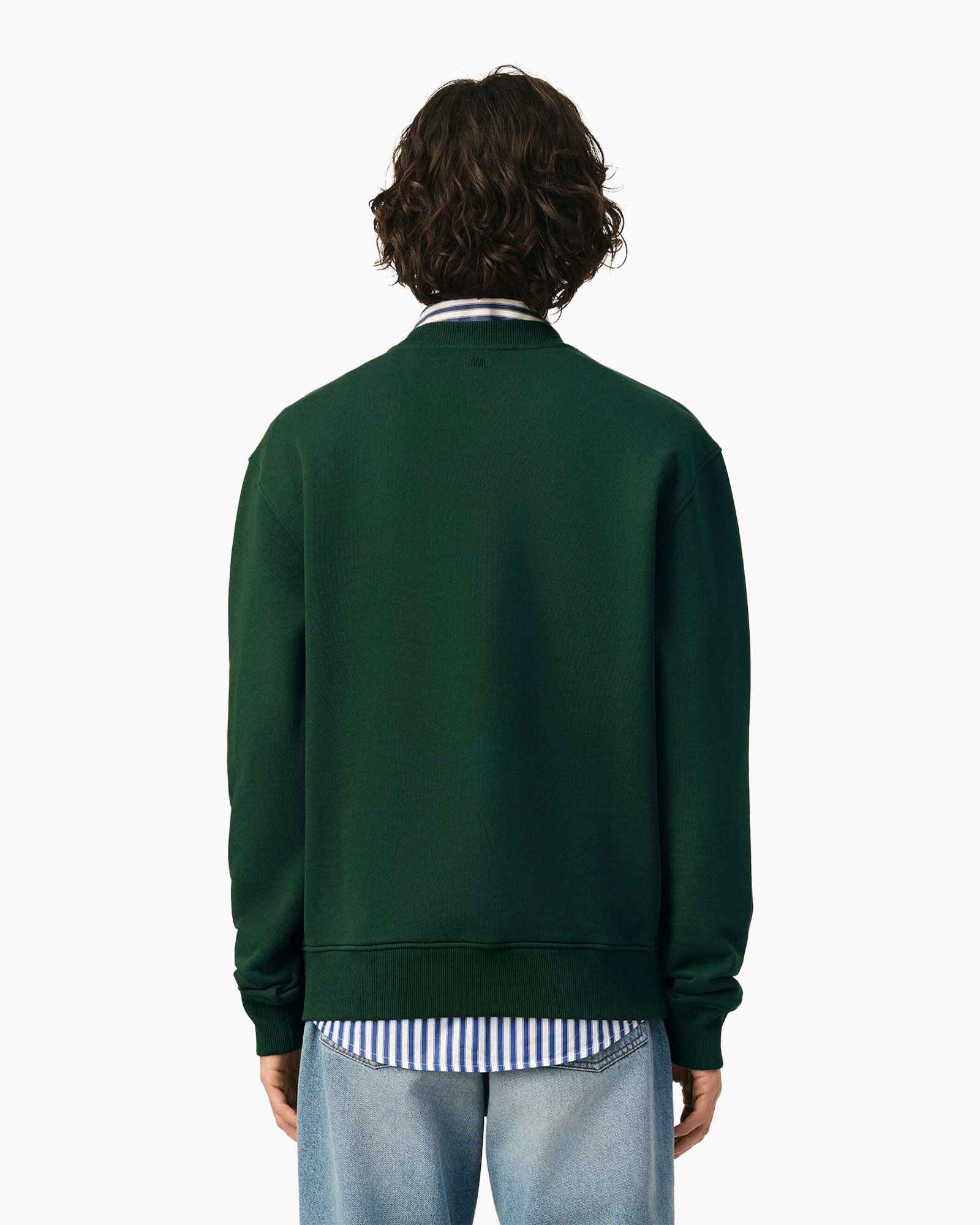 sweater, green, crewneck, back view, casual