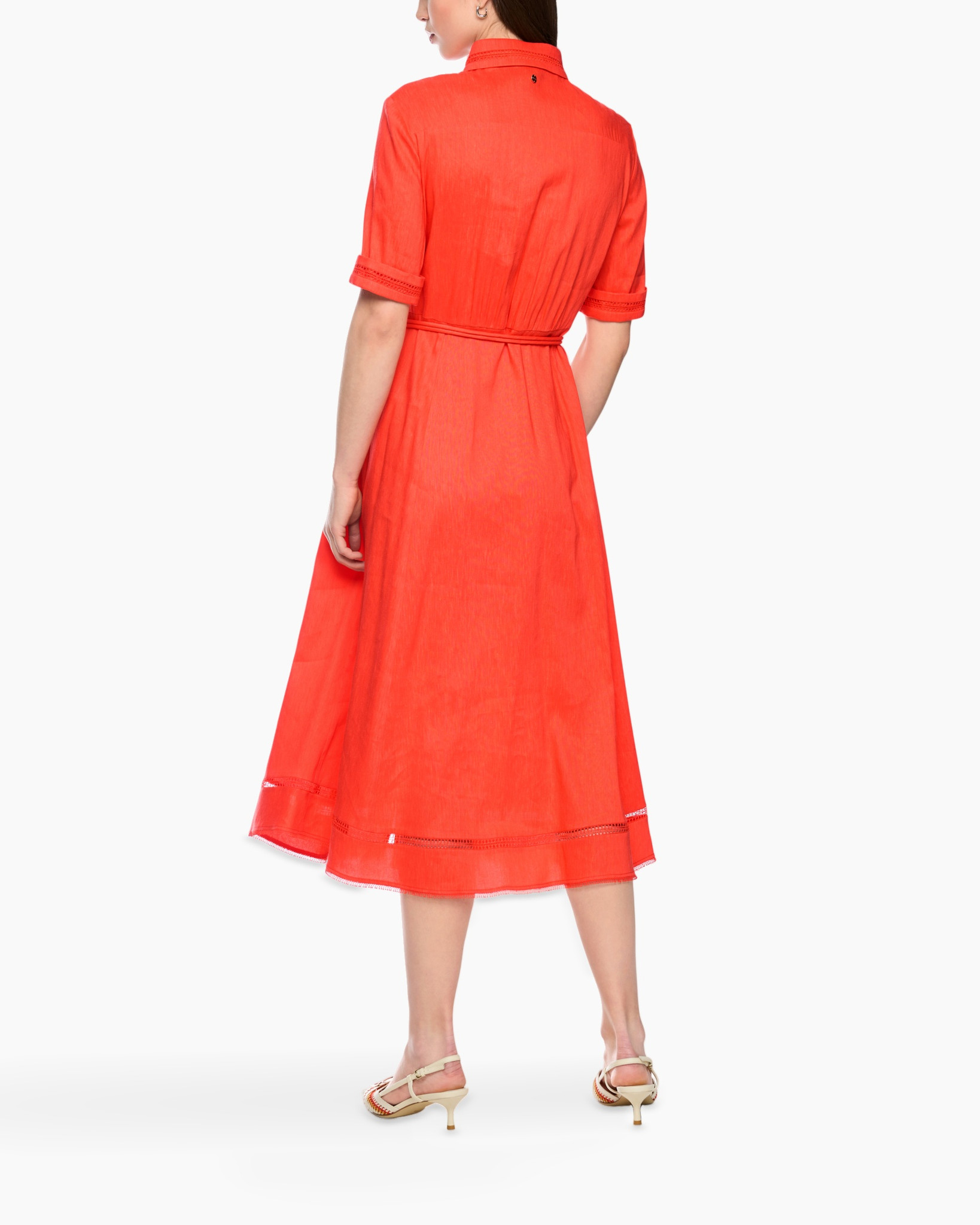 dress, mid-length, linen, collared, orange