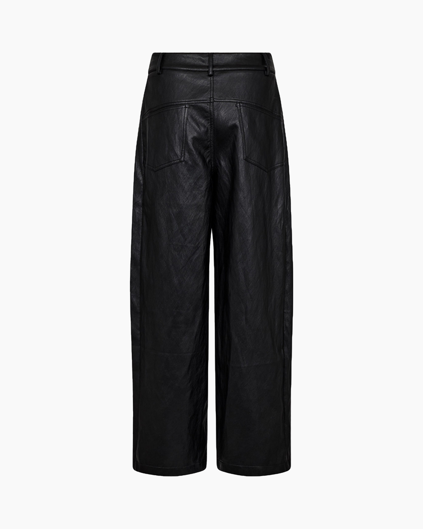 pants, wide-leg, leather, black, back view