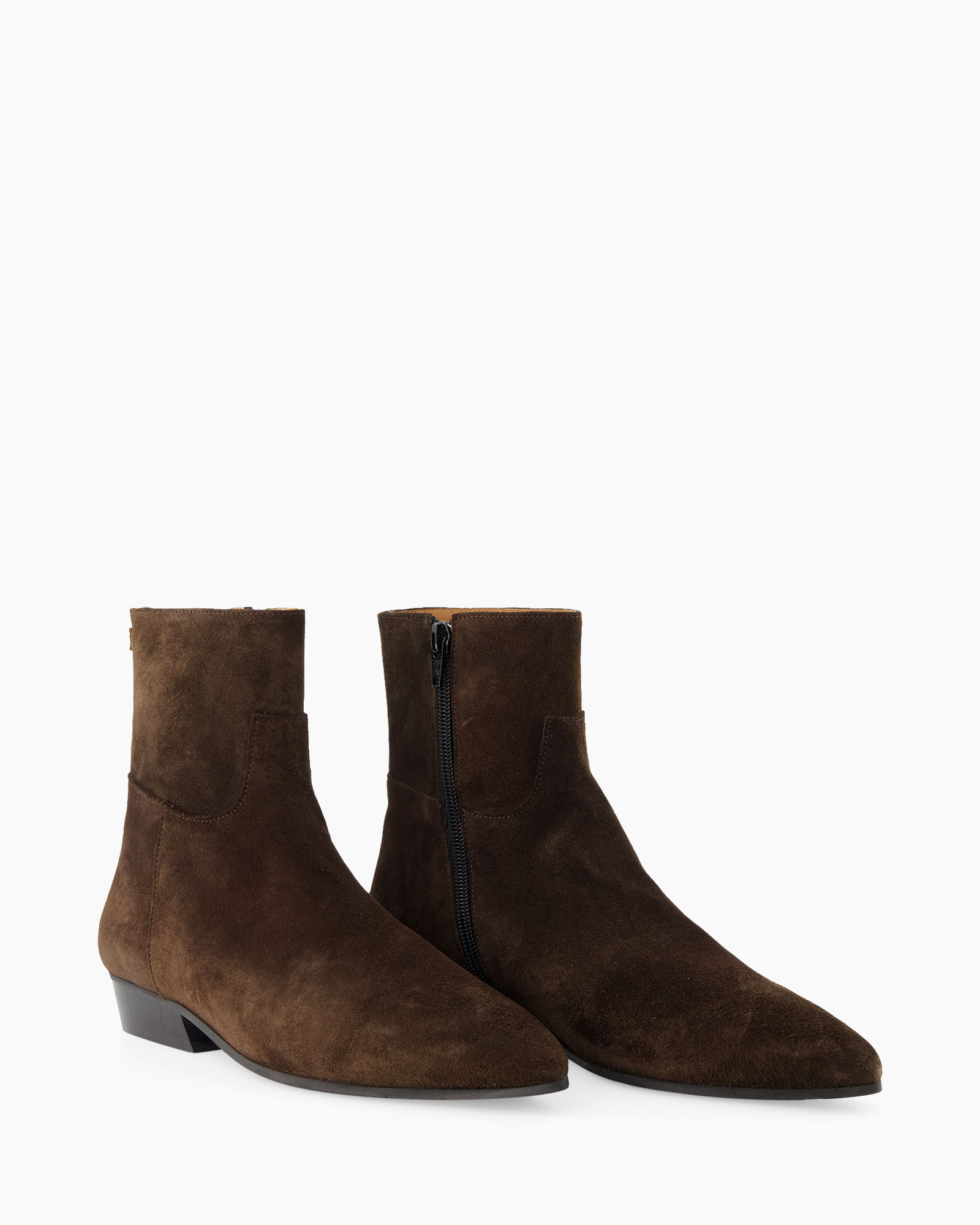 ankle boots, suede, brown, zip, low heel