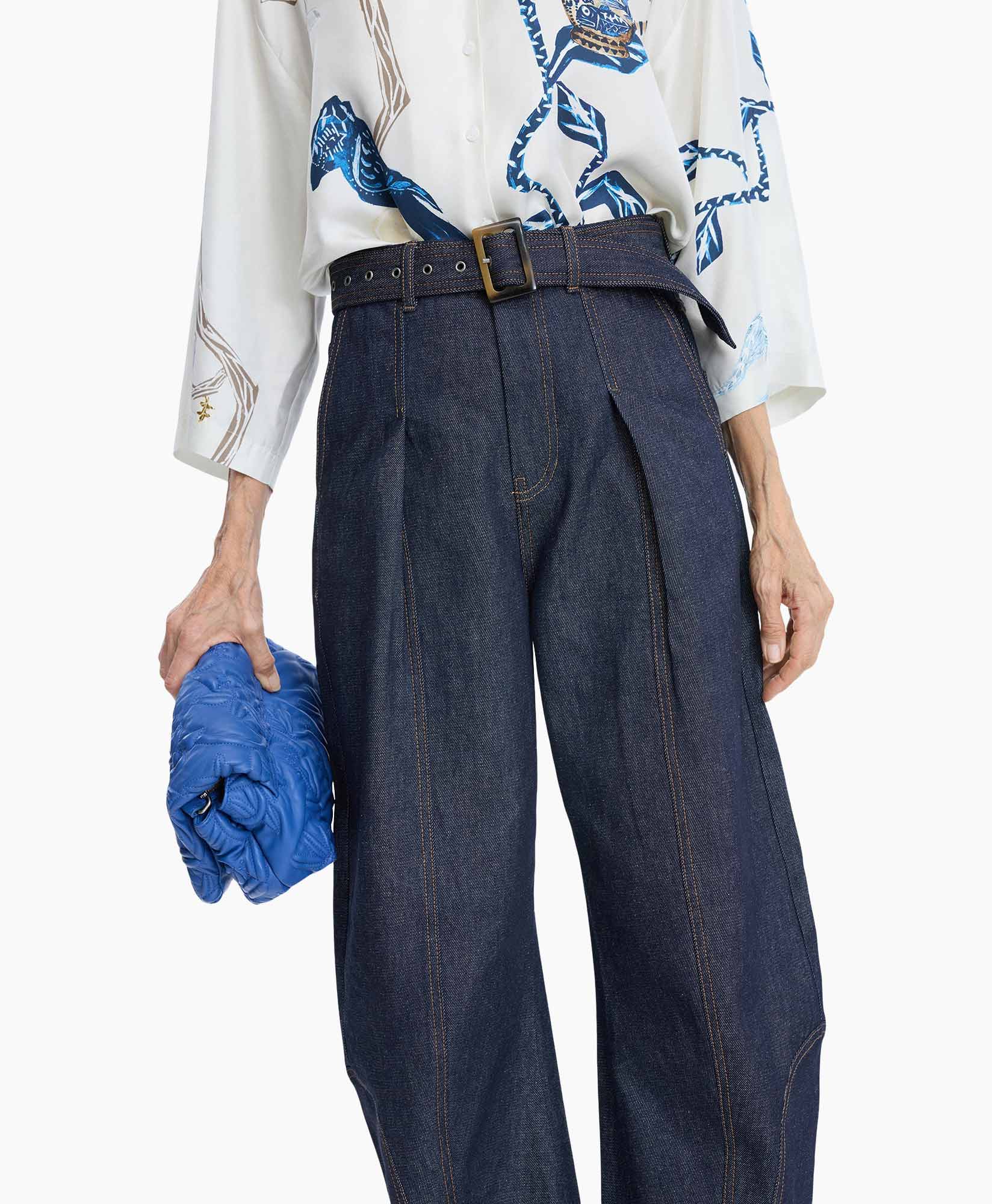 denim, wide-leg, high-waisted, belt, jeans