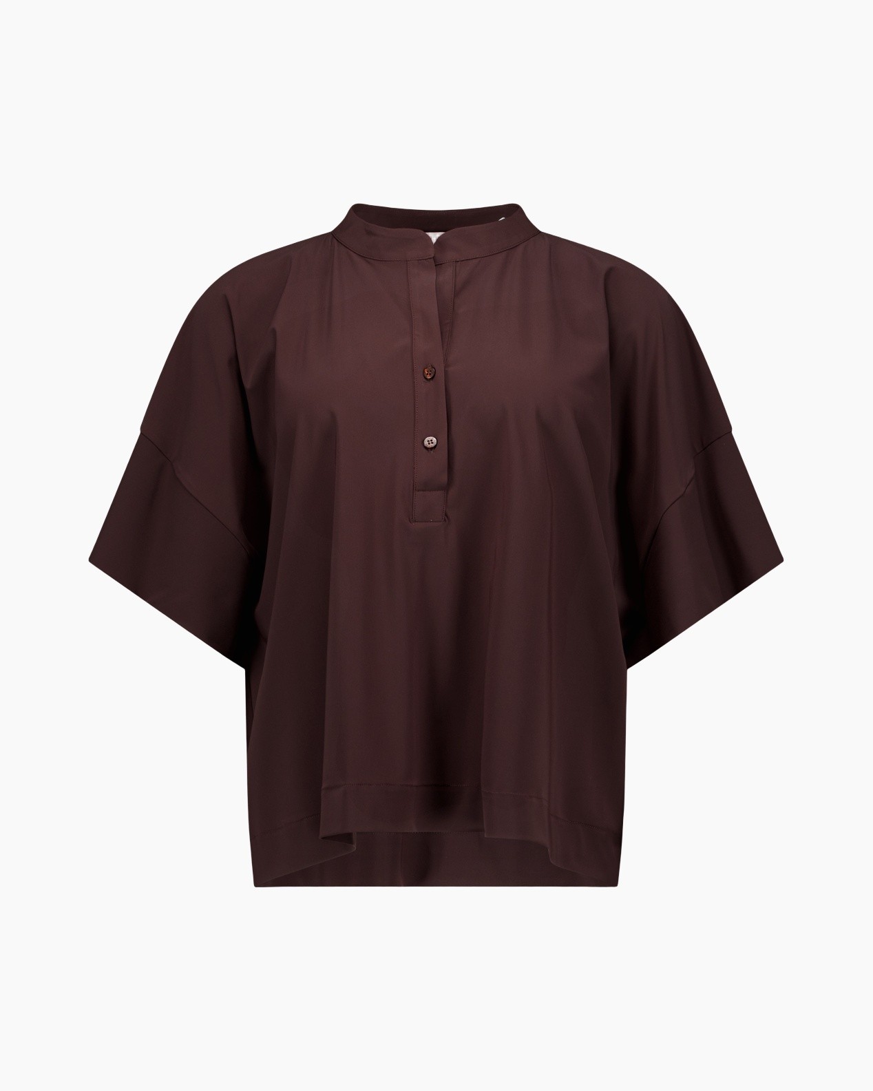top, blouse, short-sleeve, brown, button-down
