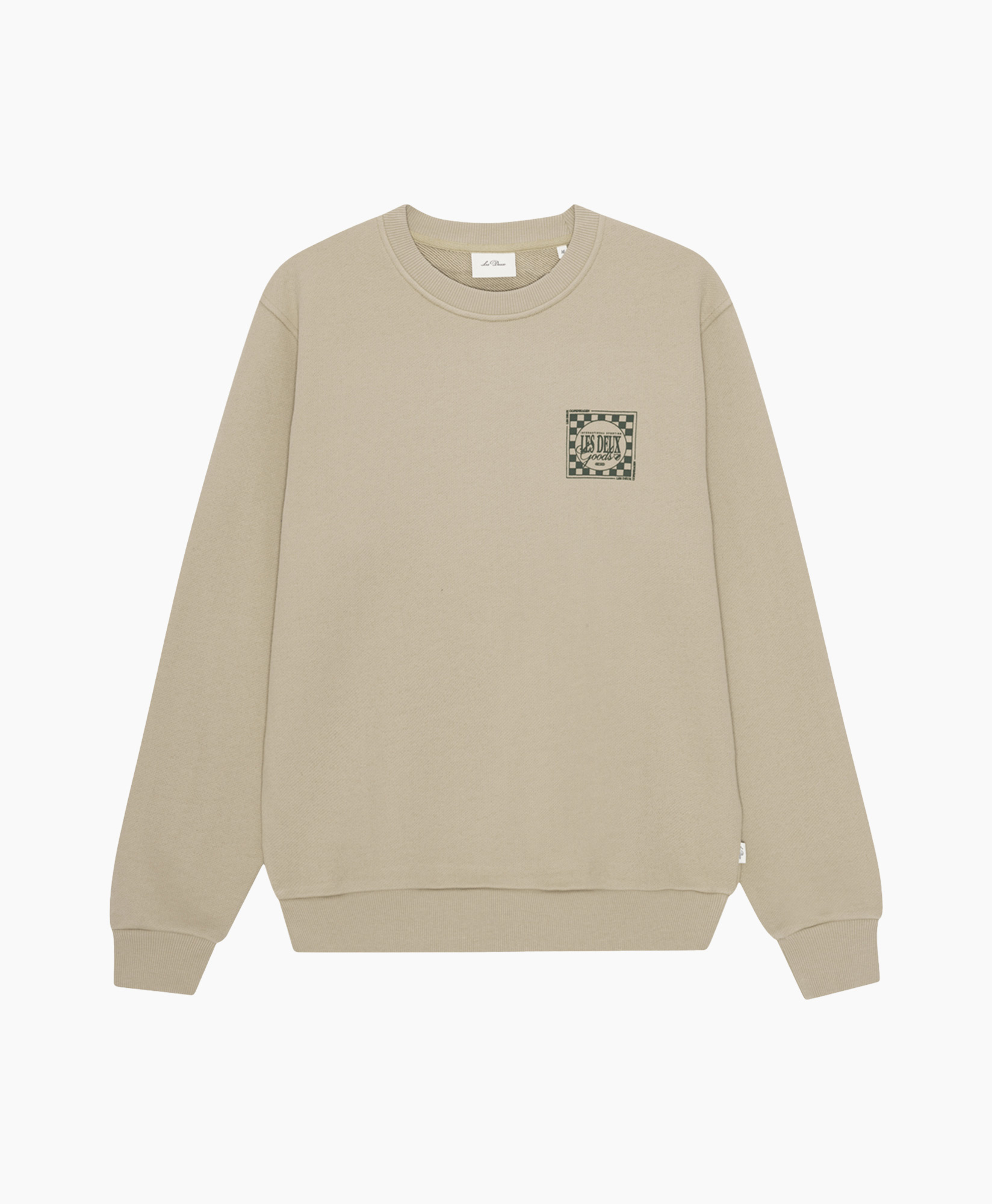 sweatshirt, beige, crewneck, long_sleeve, patch_logo