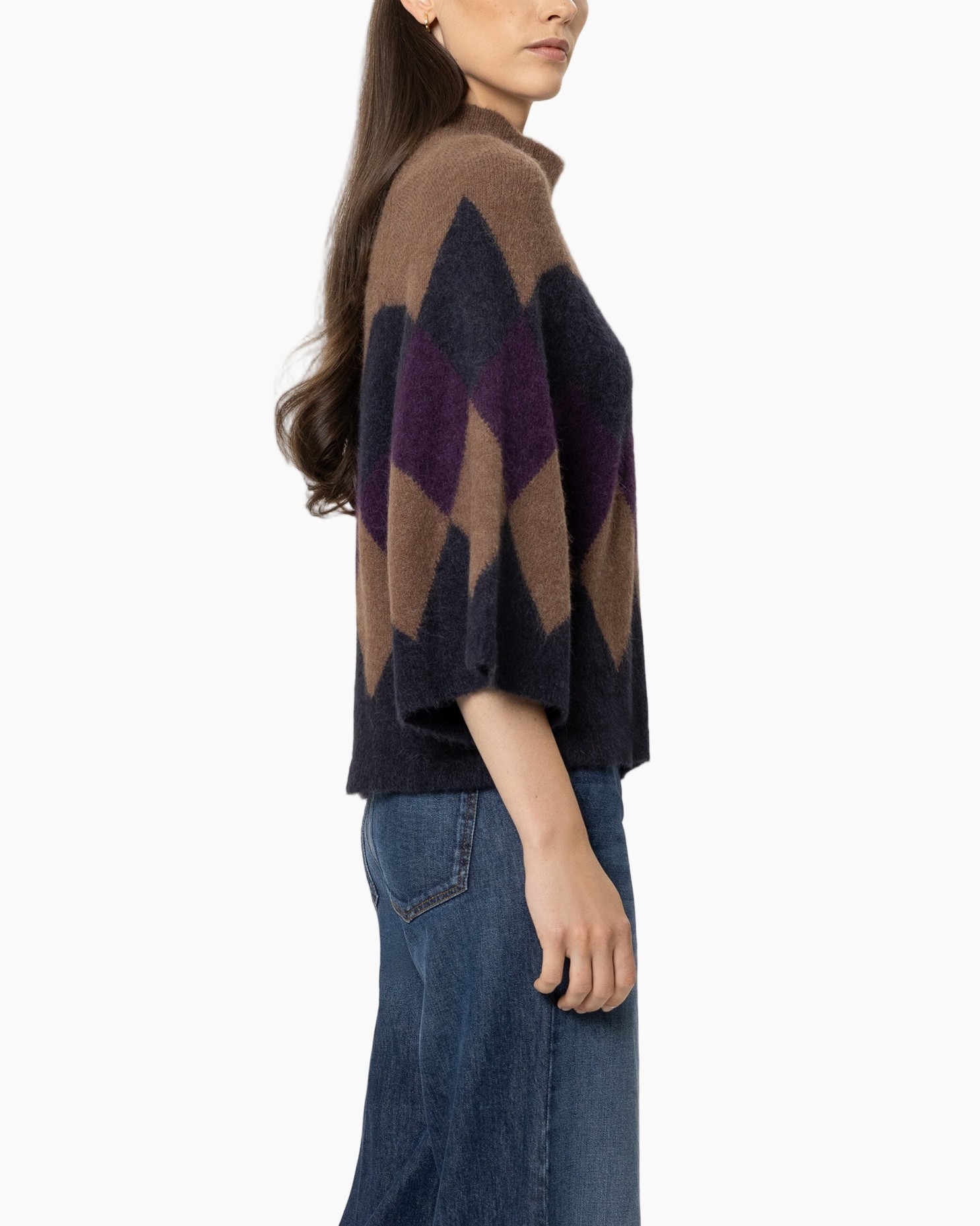 argyle, knit, turtleneck, oversized, sweater