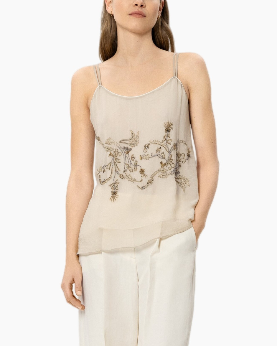 tank top, embroidery, beige, sleeveless, layered top