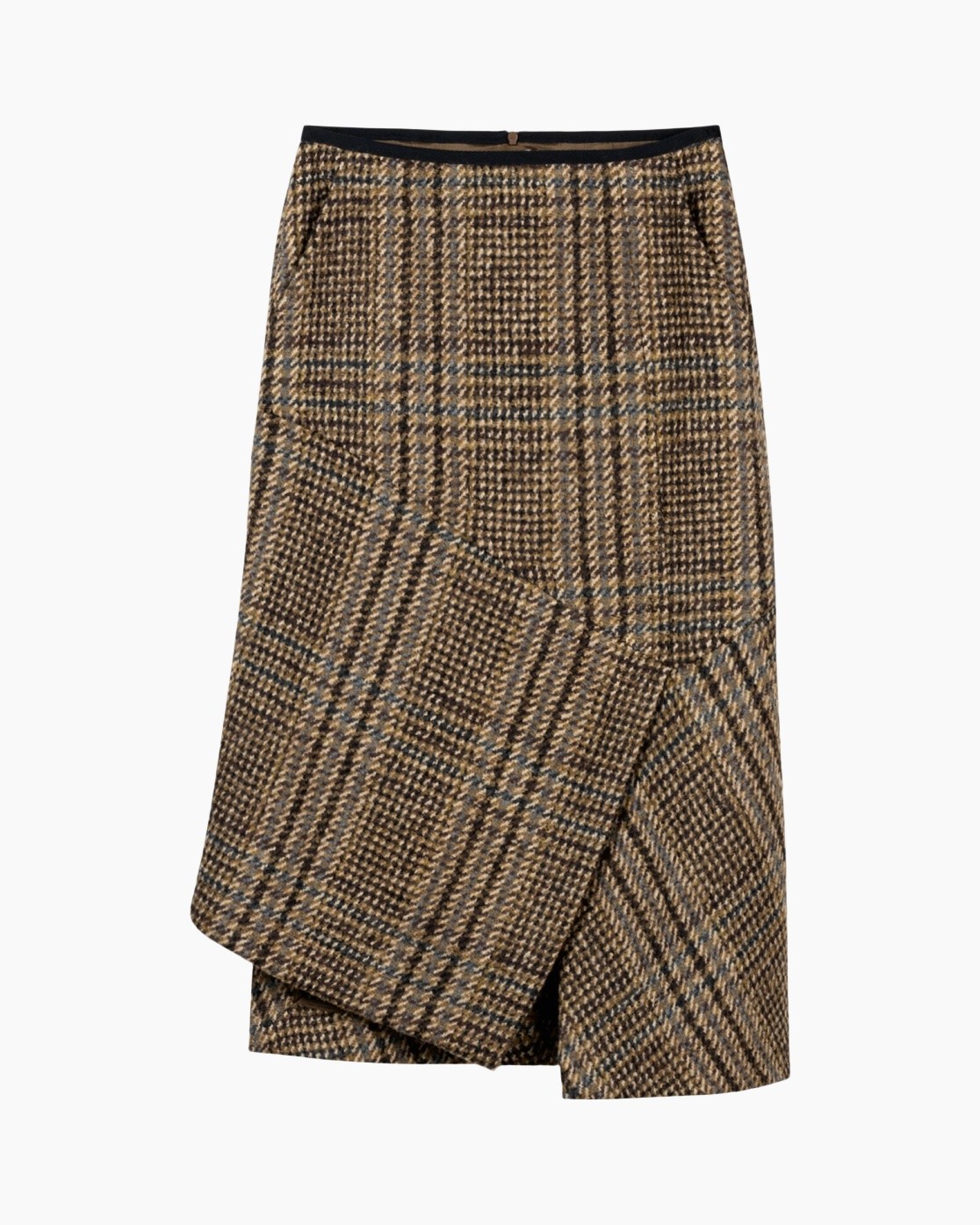 skirt, plaid, midi, asymmetric, tweed