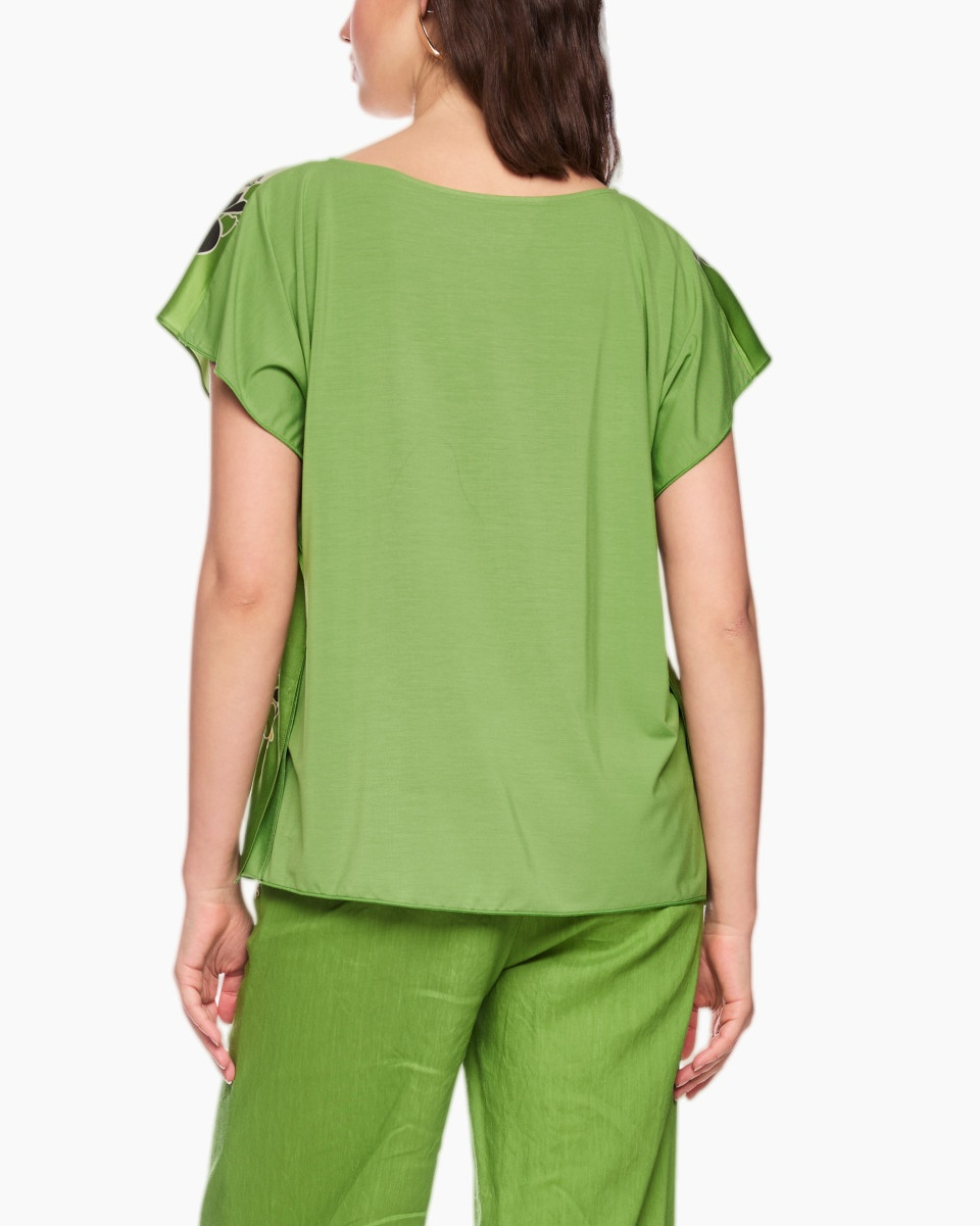 top, blouse, silk, green, floral