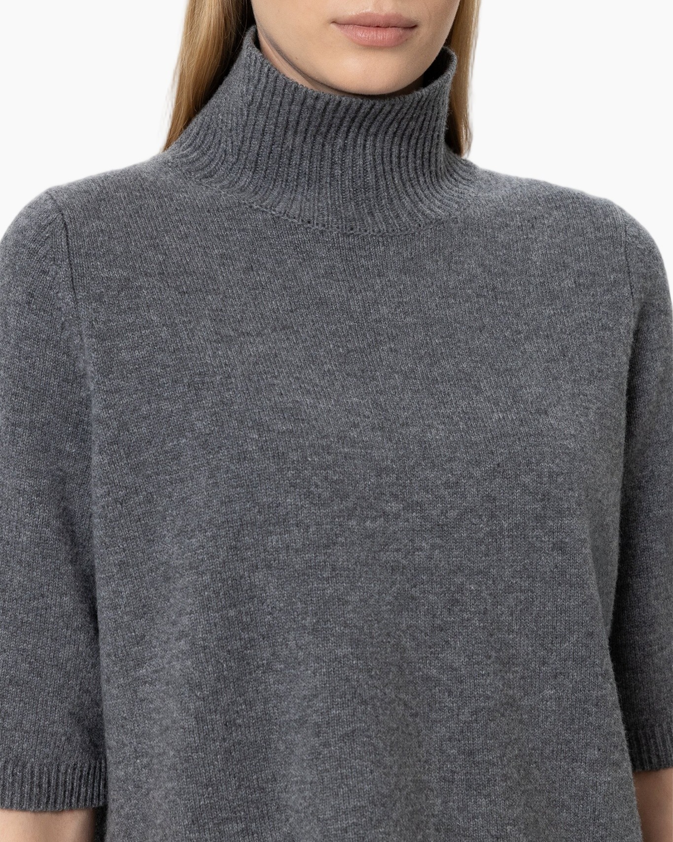 turtleneck, knit sweater, gray, short sleeve, cropped top