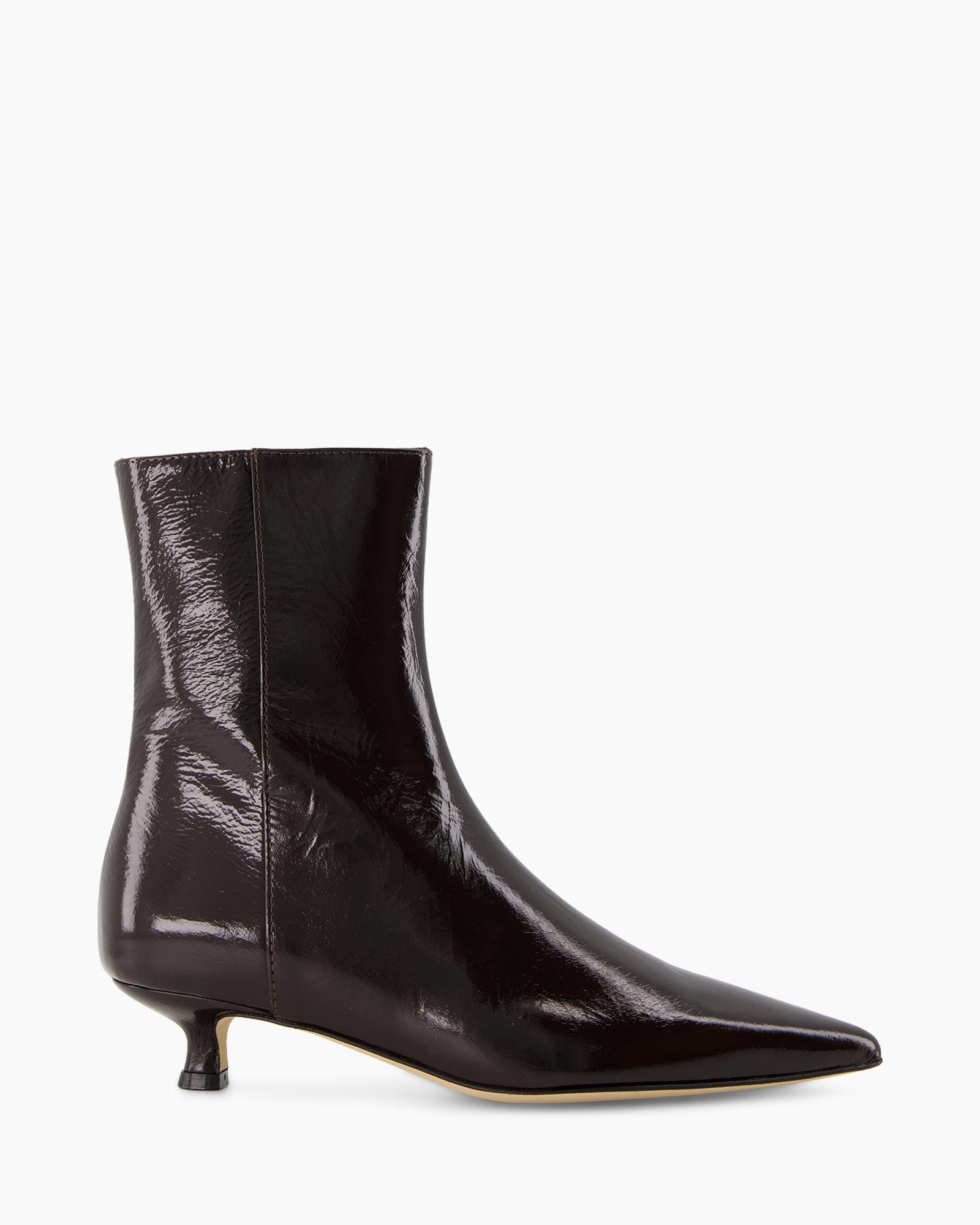 ankle boot,  Patent leather, dark brown, mid heel, stiletto heel