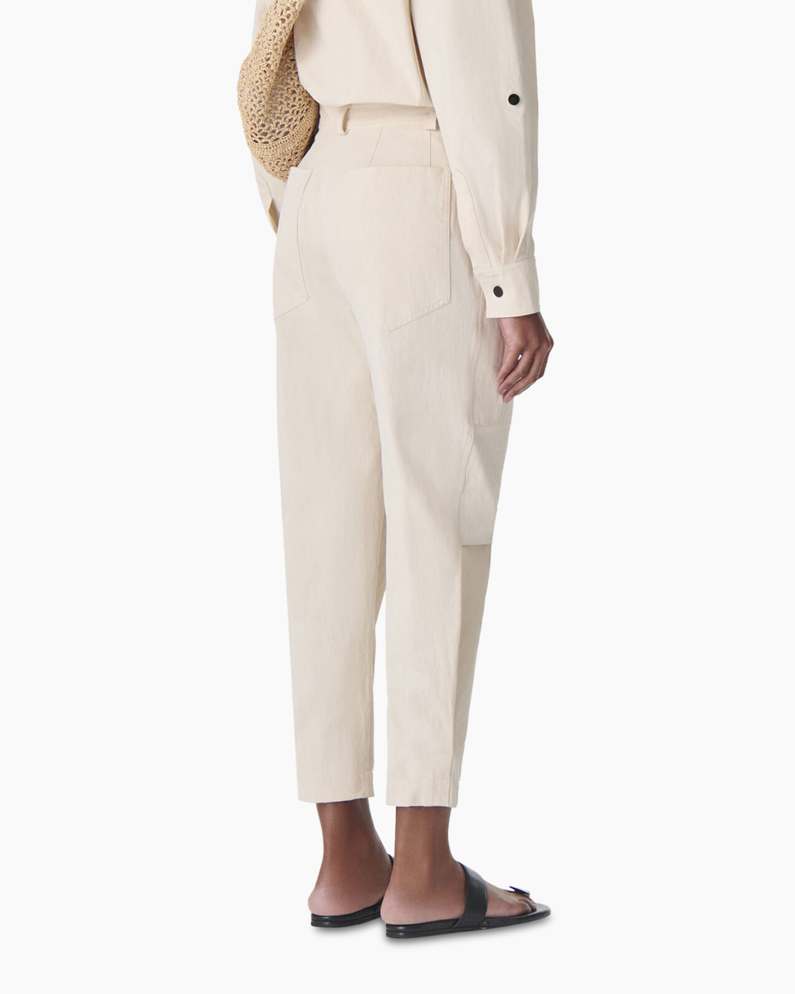 pants, cargo pants, beige, high waist, cropped length
