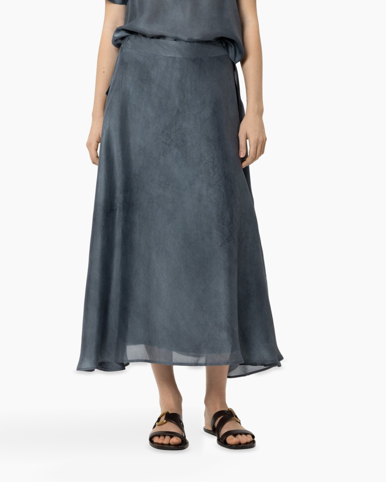 skirt, maxi skirt, ankle length, polyester blend, blue-gray