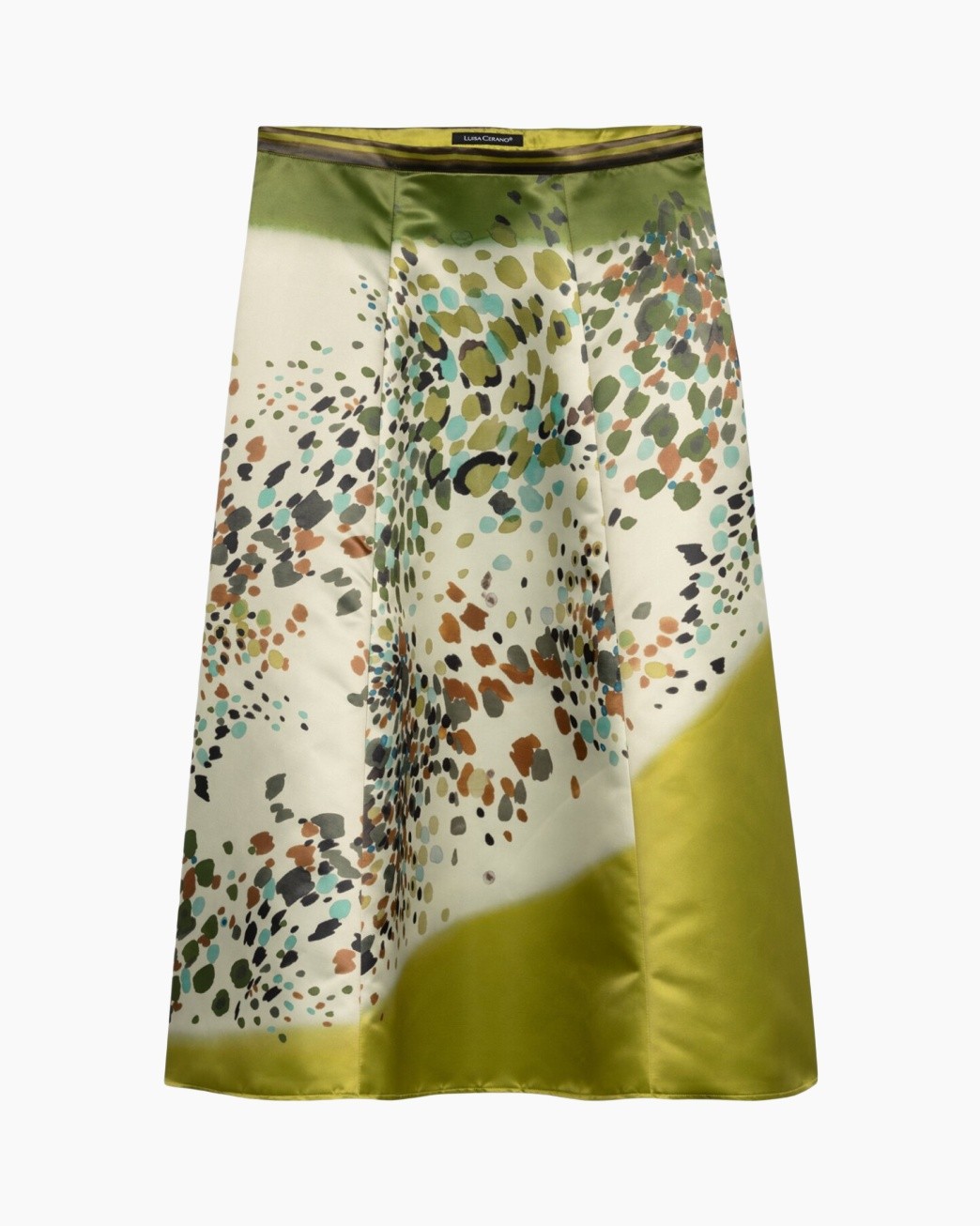 skirt, mid-length, silk, abstract print, green gradient