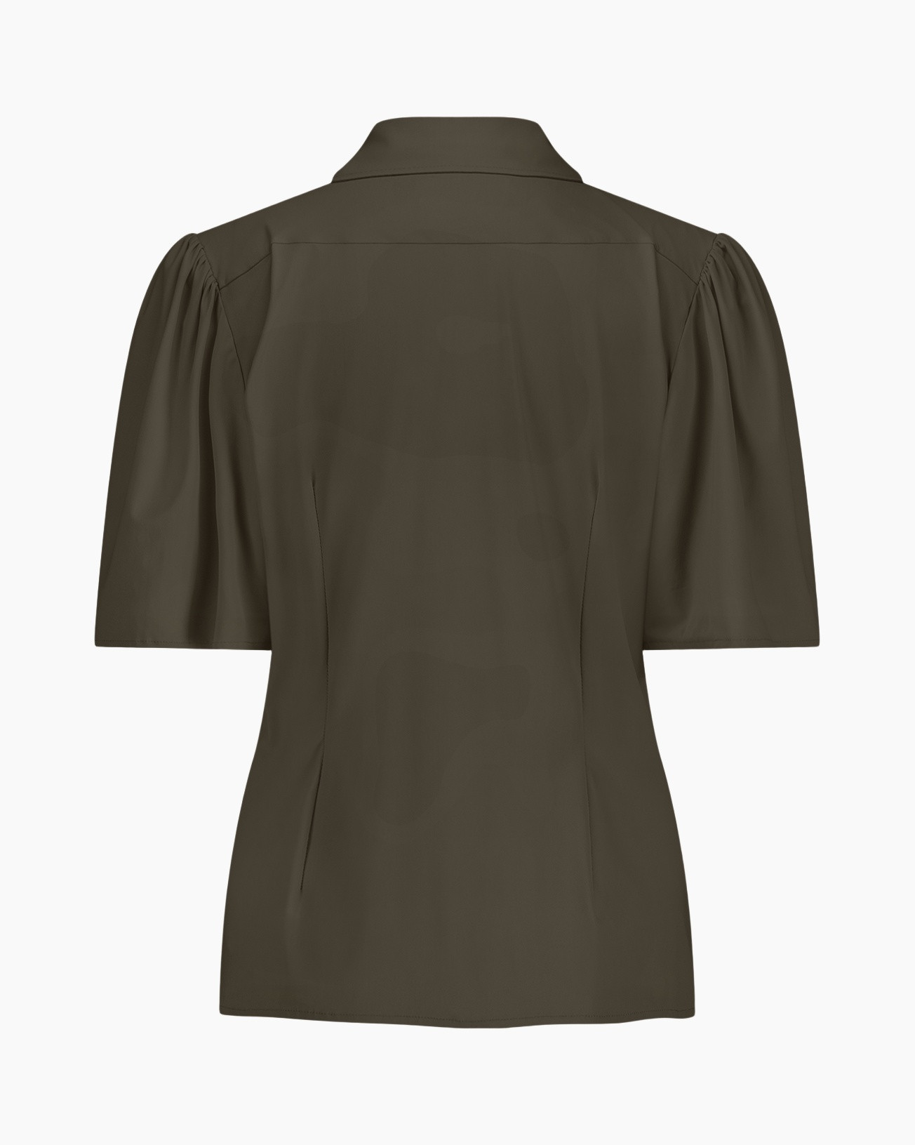 short-sleeve, olive, blouse, collar, back-view