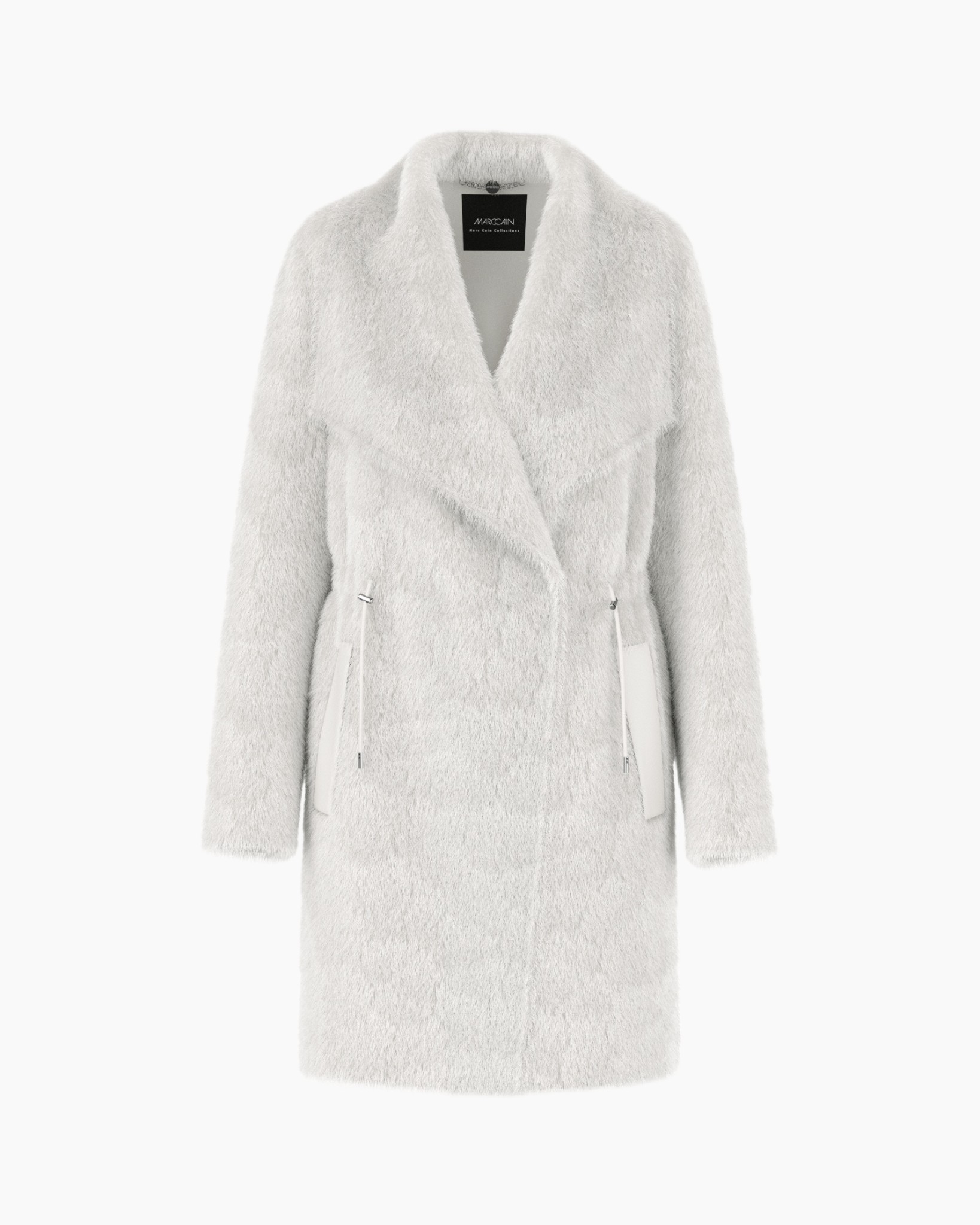 coat, faux fur, white, long, zip pockets