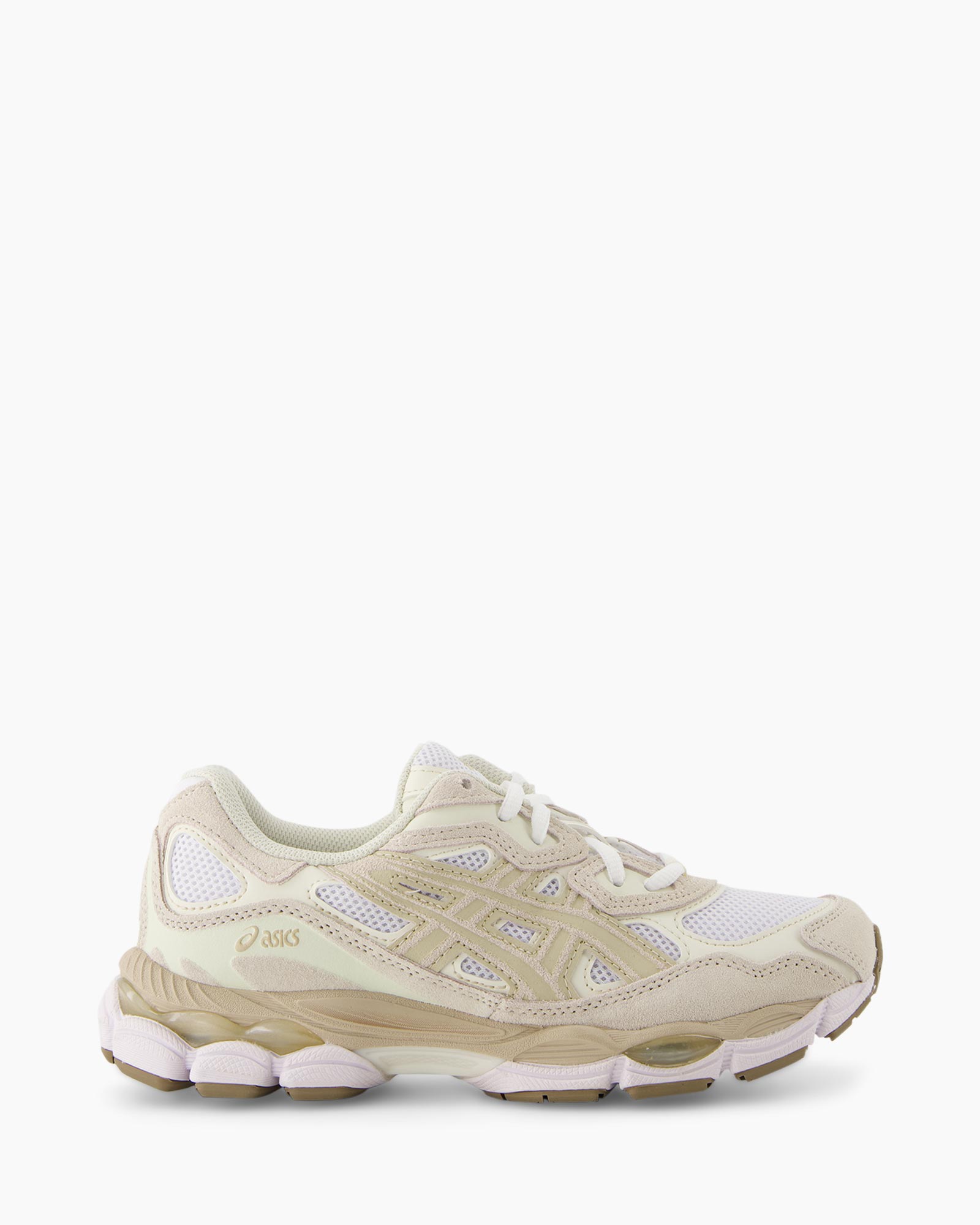 sneaker, running shoe, mesh, beige, white