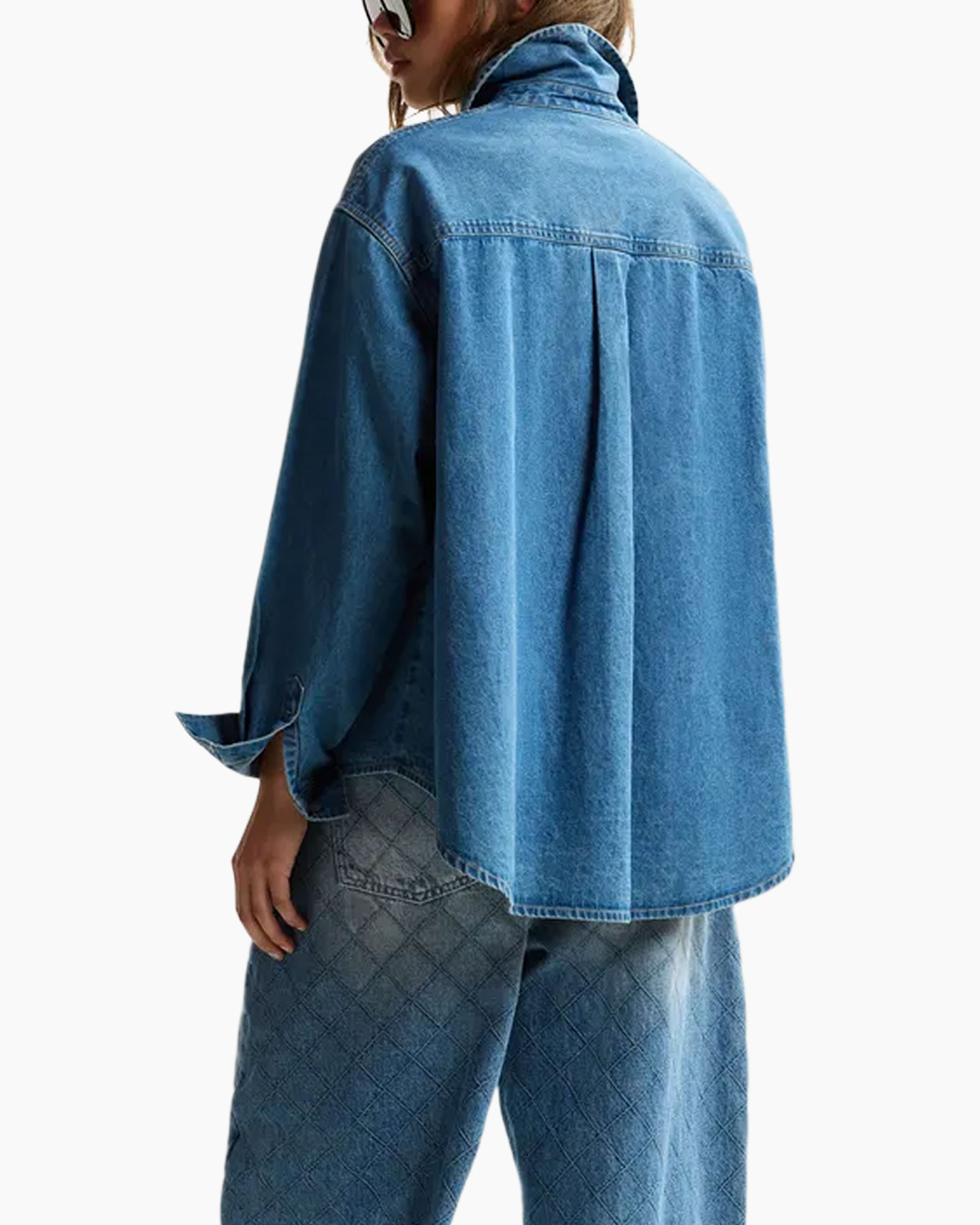 denim shirt, embellished, long sleeves, collared, pocket front