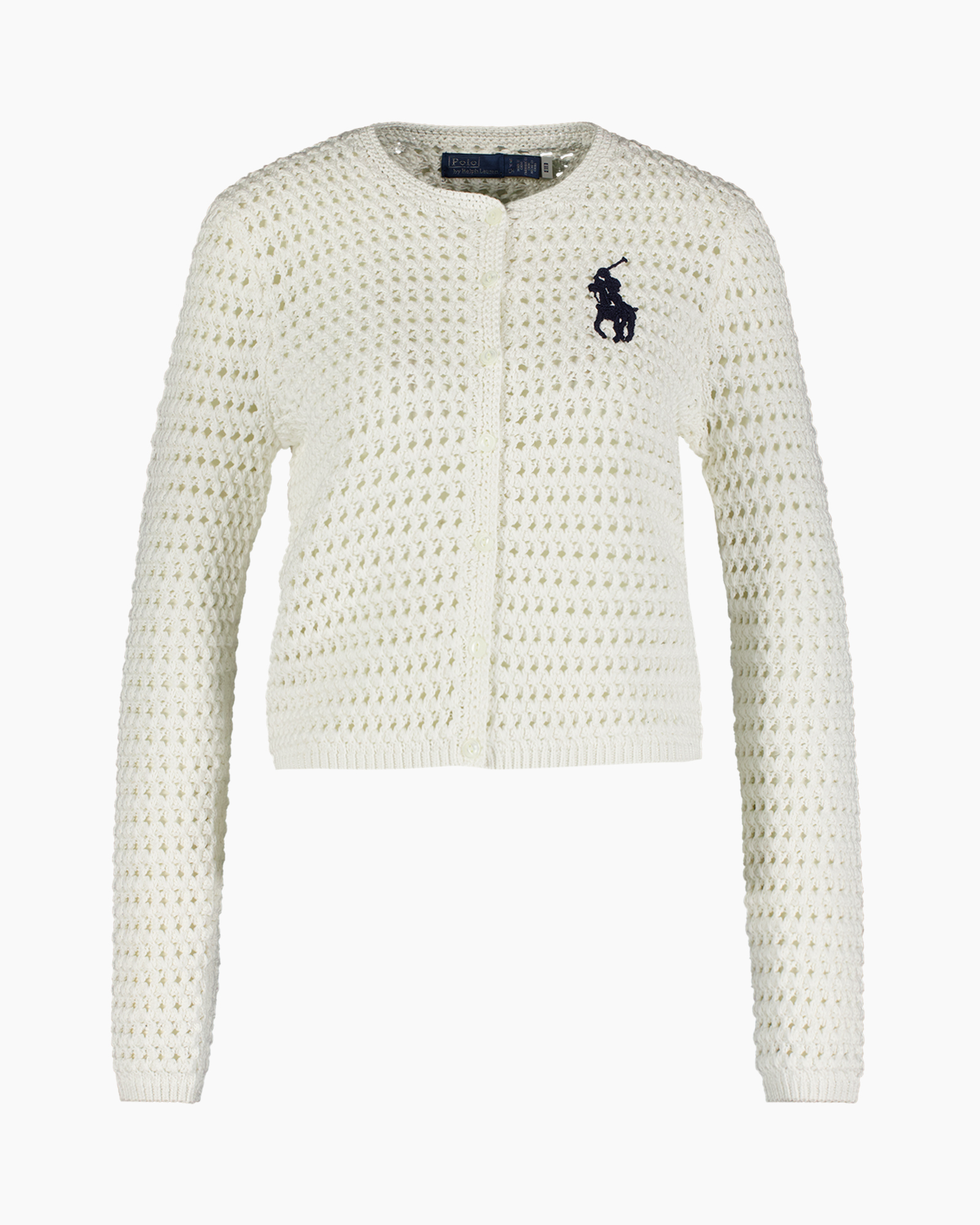 cardigan, knit, openwork, crewneck, logo