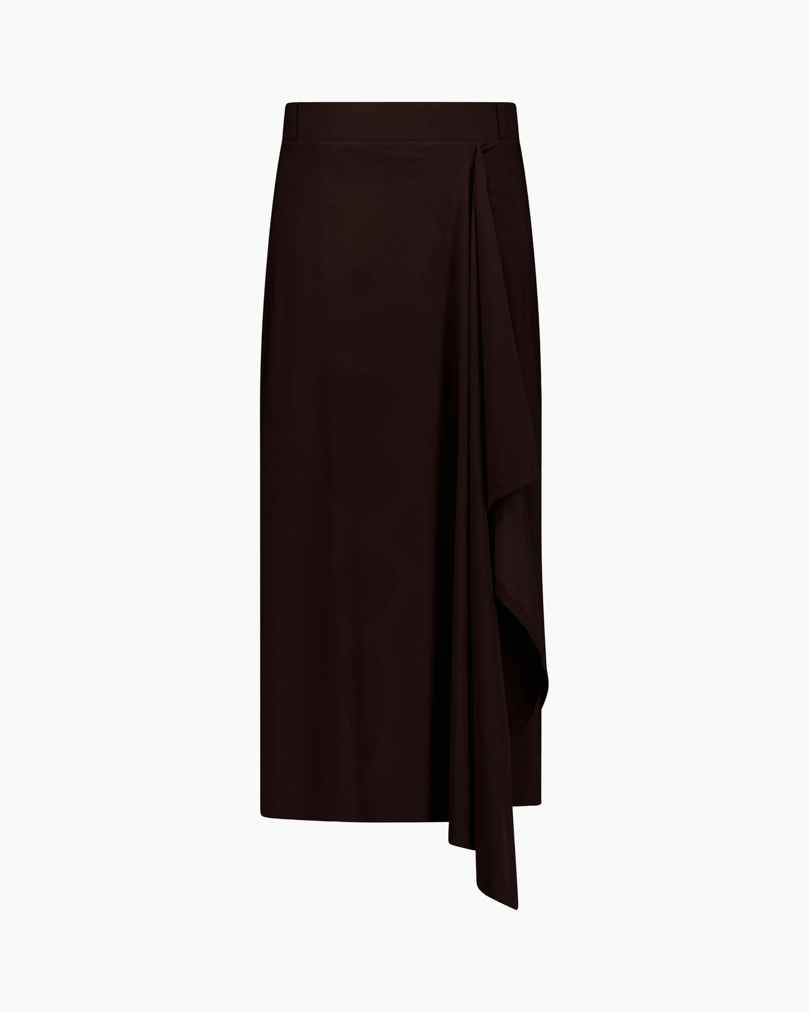 skirt, wrap, asymmetric, mid-length, brown