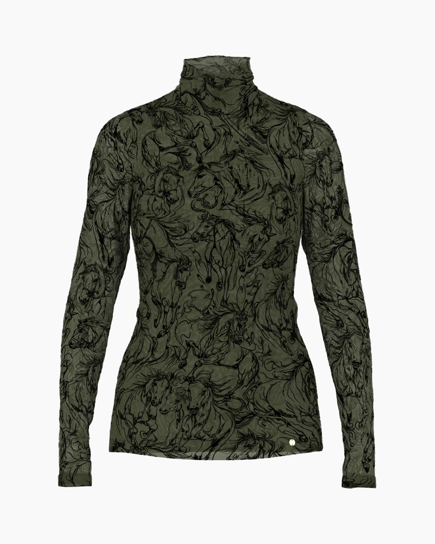turtleneck, long-sleeve, printed, green, patterned