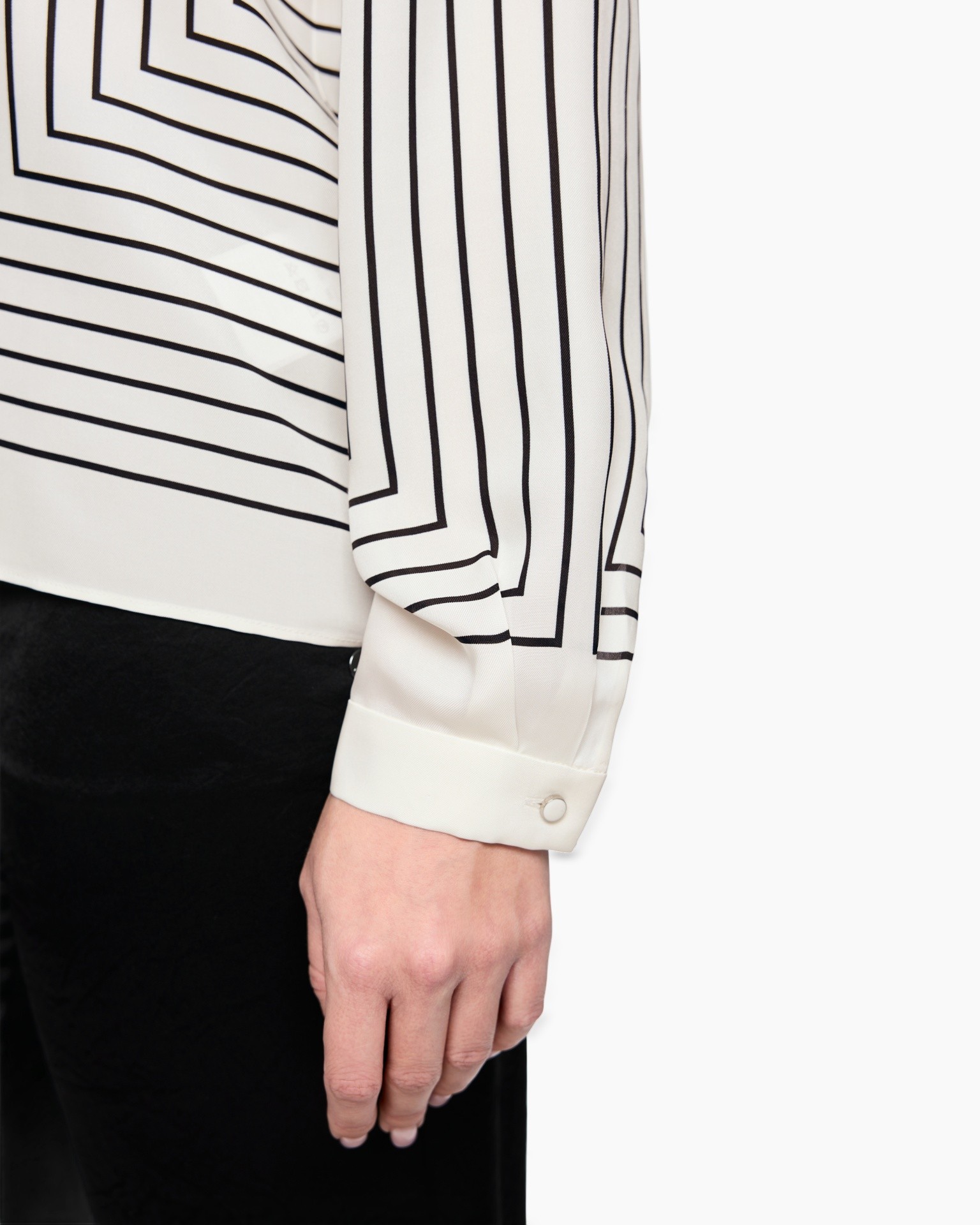 blouse, striped, long sleeve, cuff, white