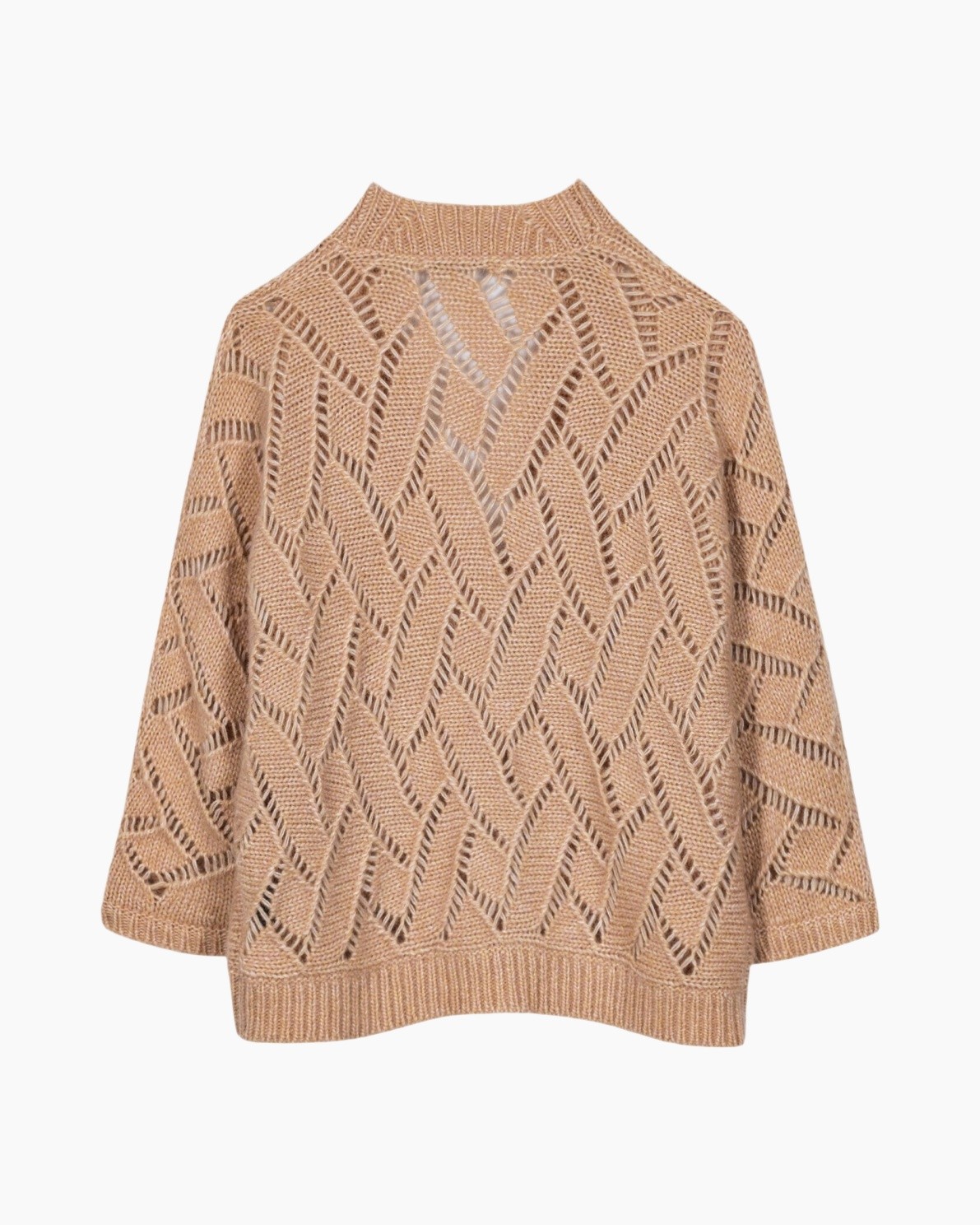knitted sweater, pullover, turtleneck, open knit, beige