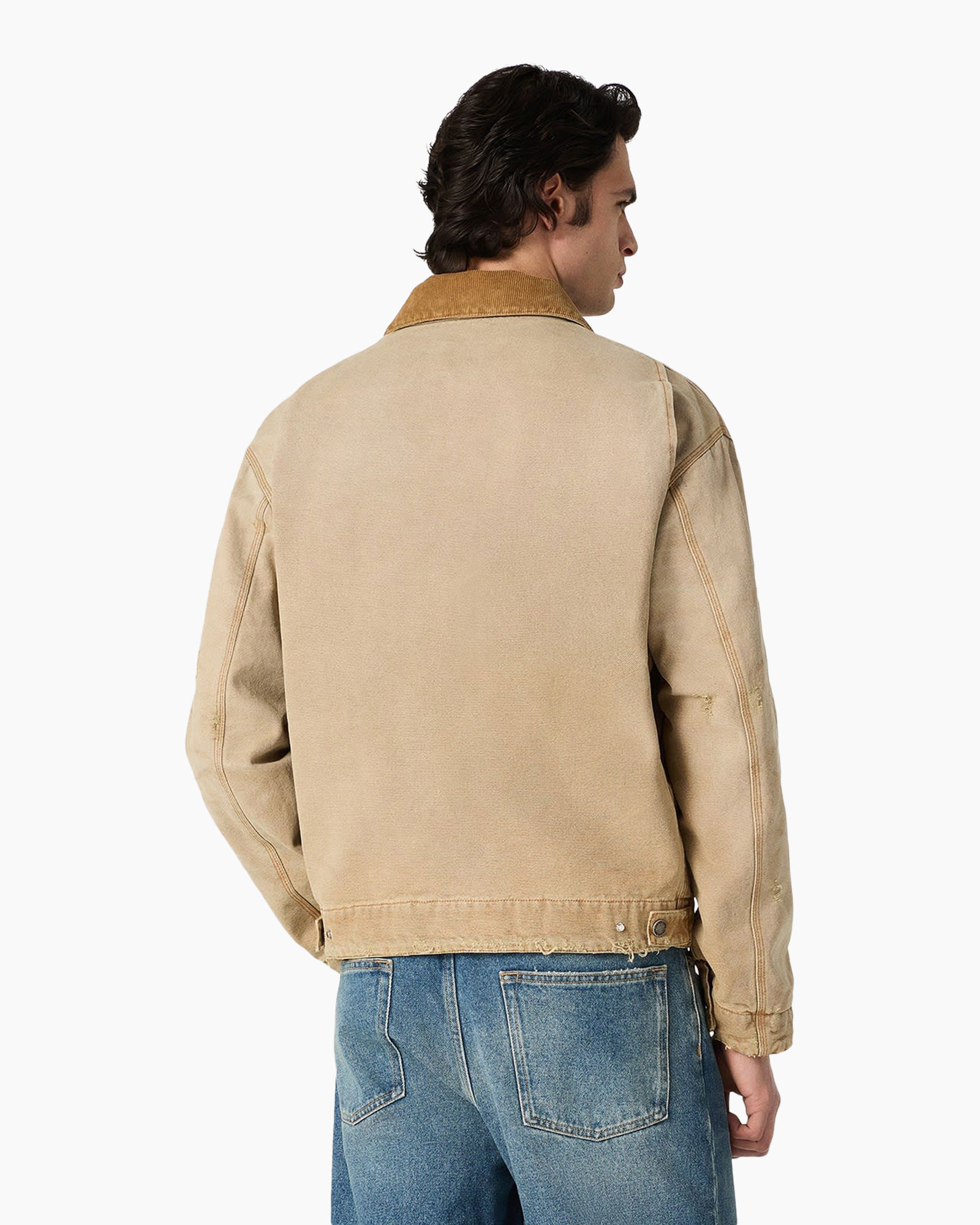 jacket, corduroy collar, beige, denim jeans, casual fit
