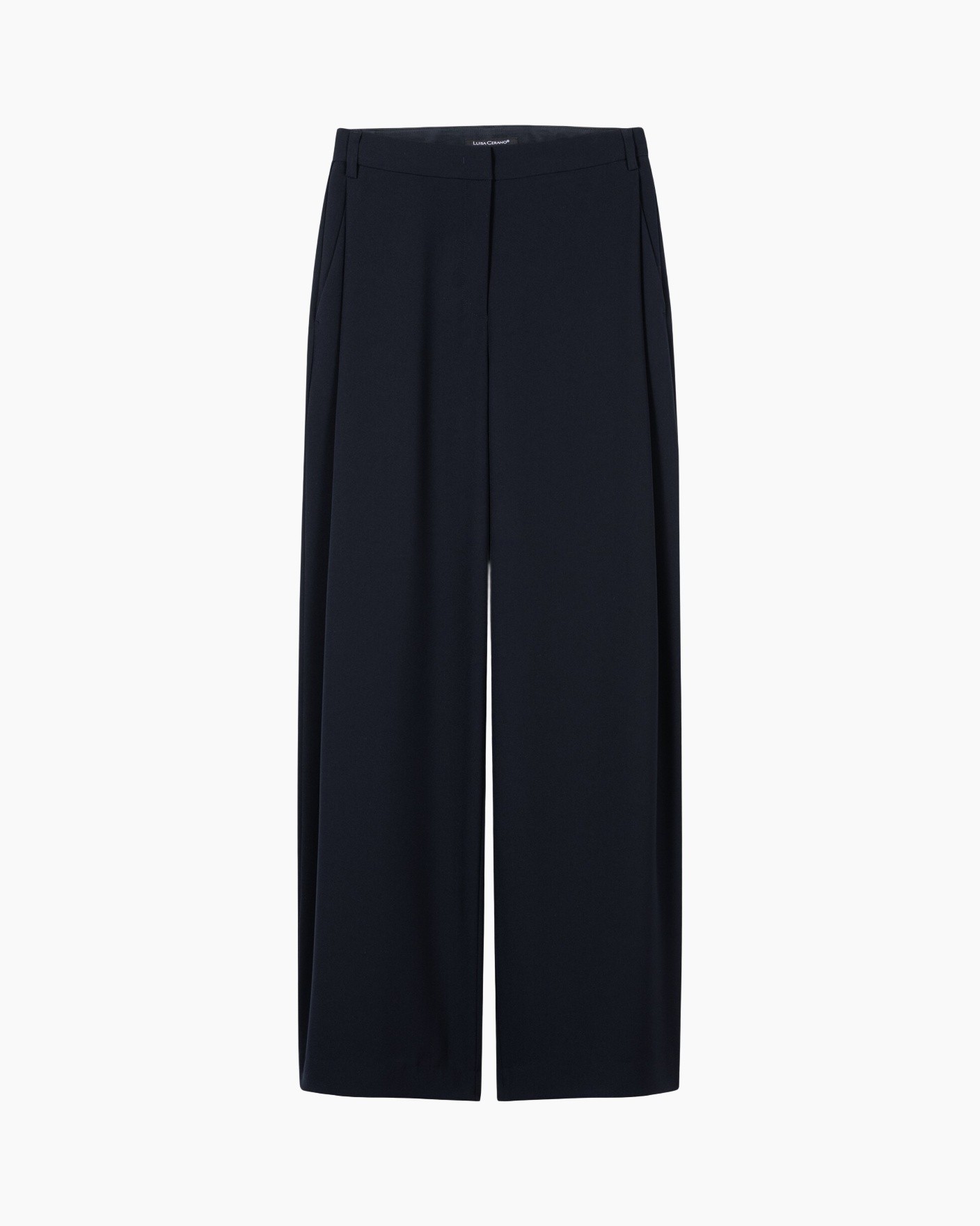trousers, wide-leg, navy, solid, high-waist