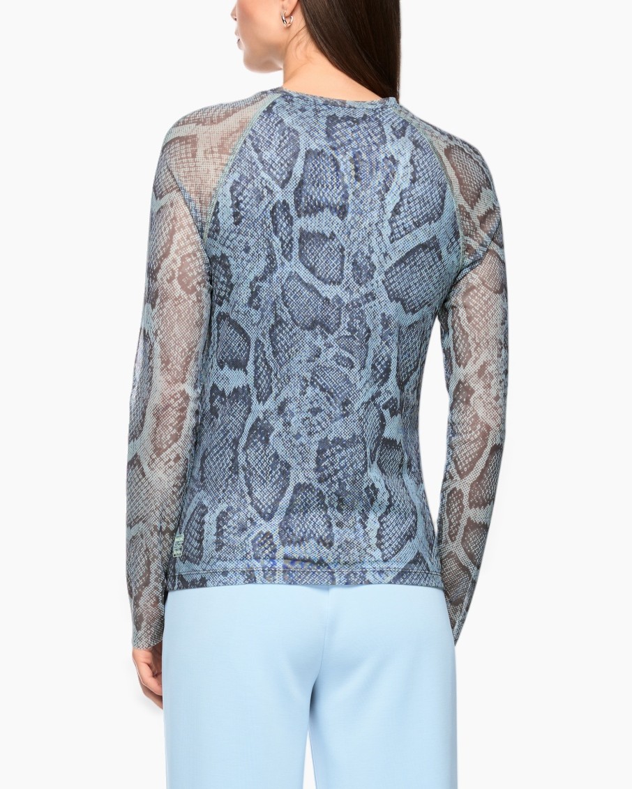 snake print, snake skin, mesh top, long sleeve, blue-gray