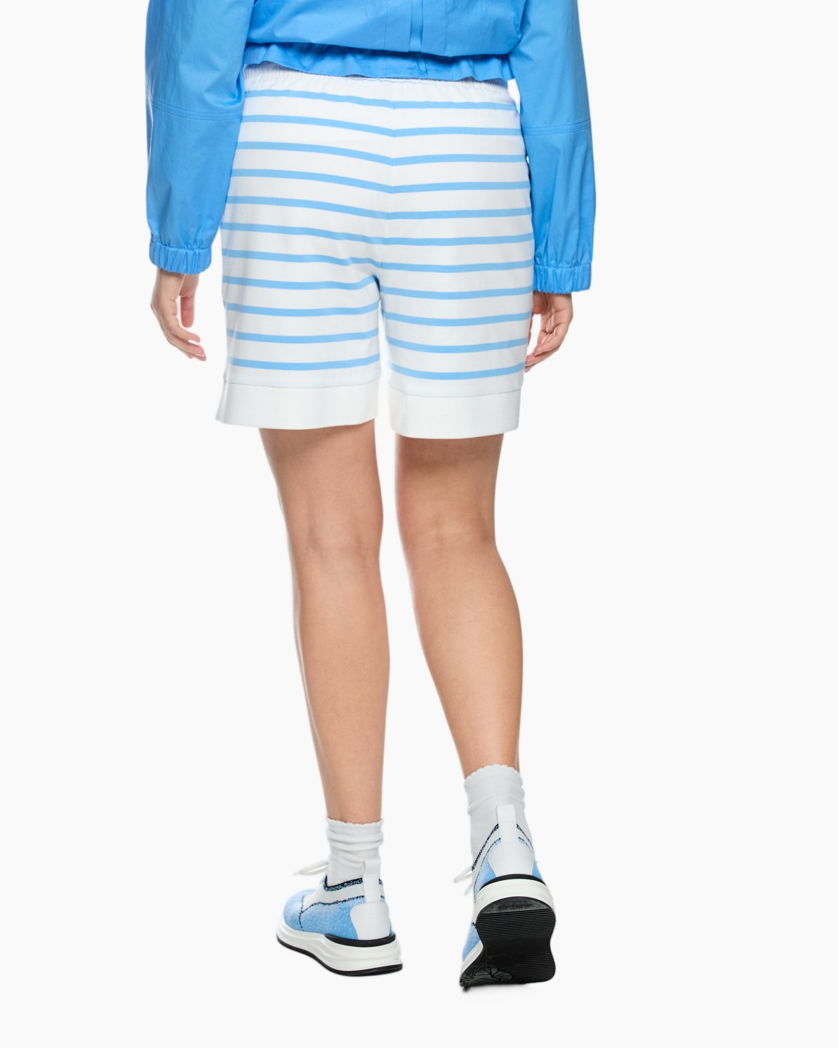 shorts, striped, drawstring, blue, sneakers