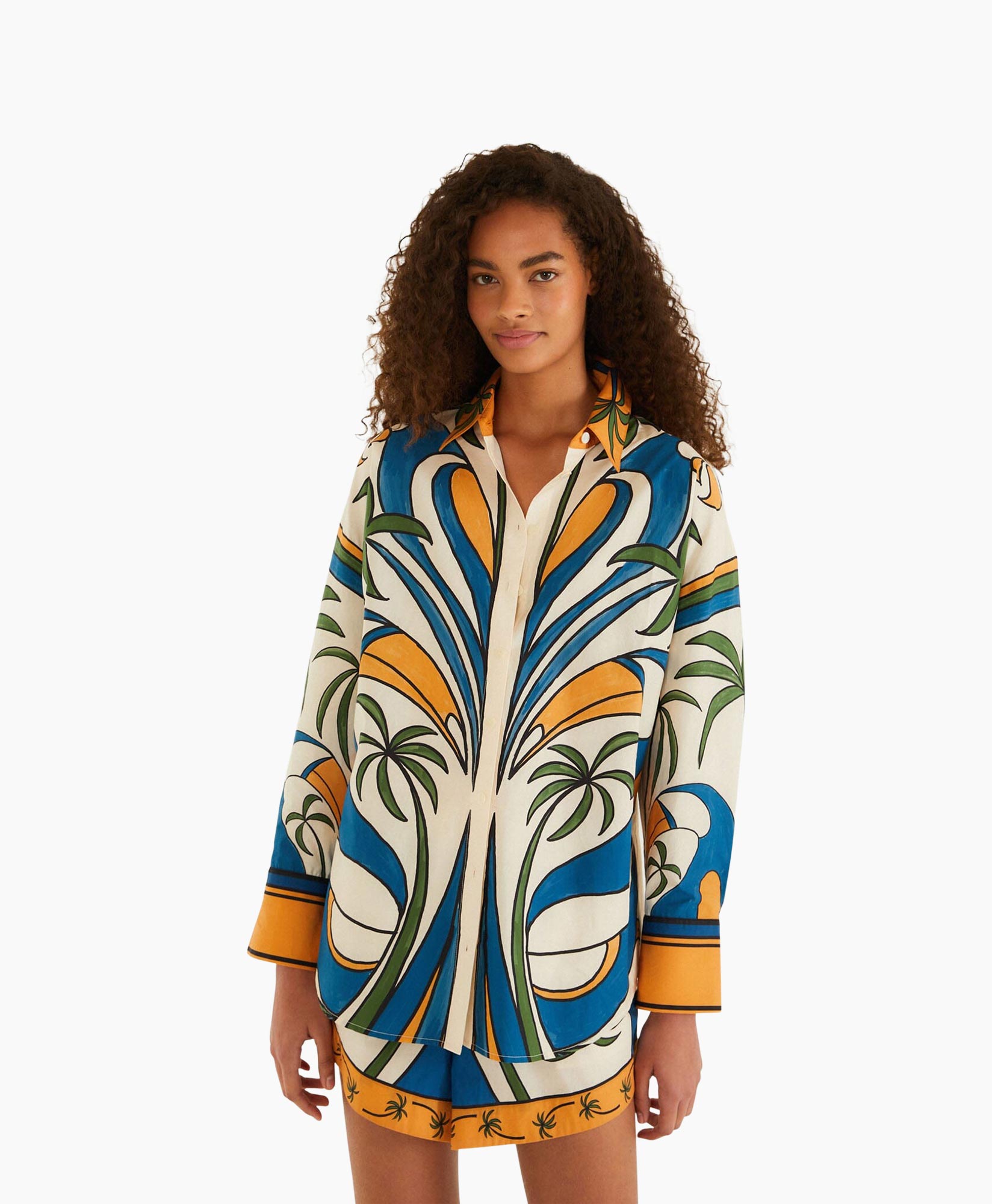 shirt, palm tree, bold print, long sleeve, button-down
