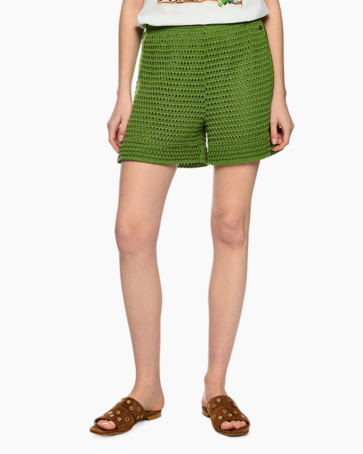 shorts, green, crochet, woven, sliders