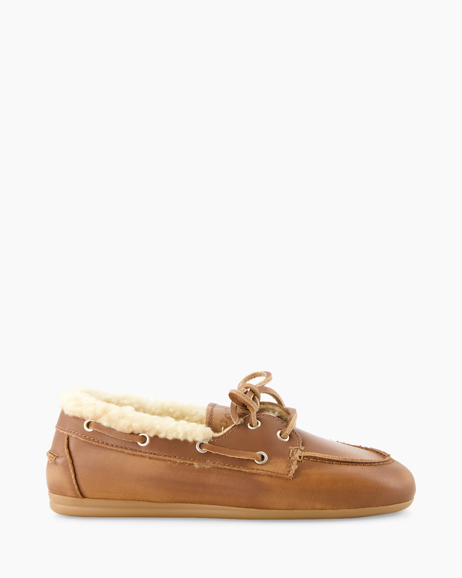 boatshoe, moccasin, leather, shearling, tan