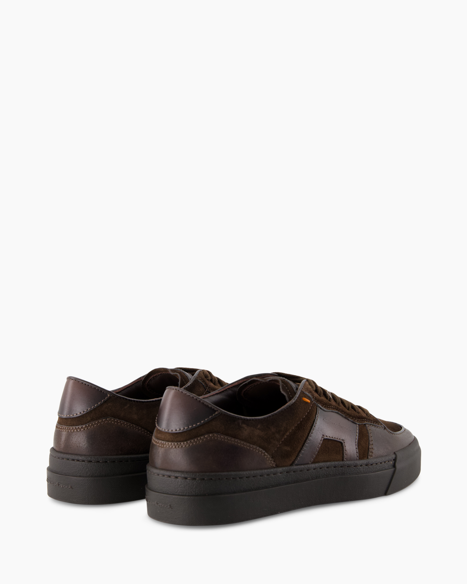 men's shoes, brown suede, leather accents, low profile, glossy sole