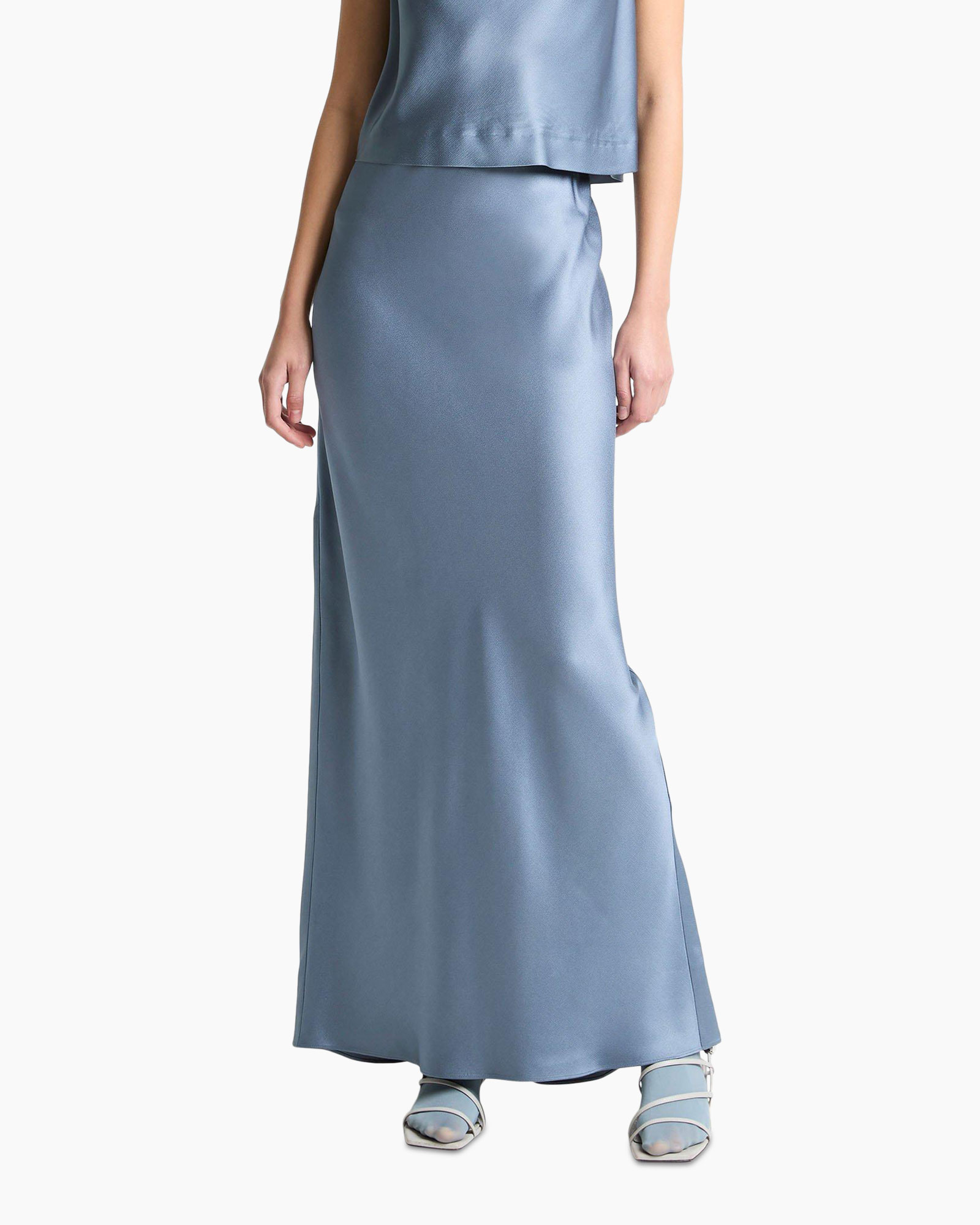 maxi skirt, slip dress, satin, solid color, blue-gray