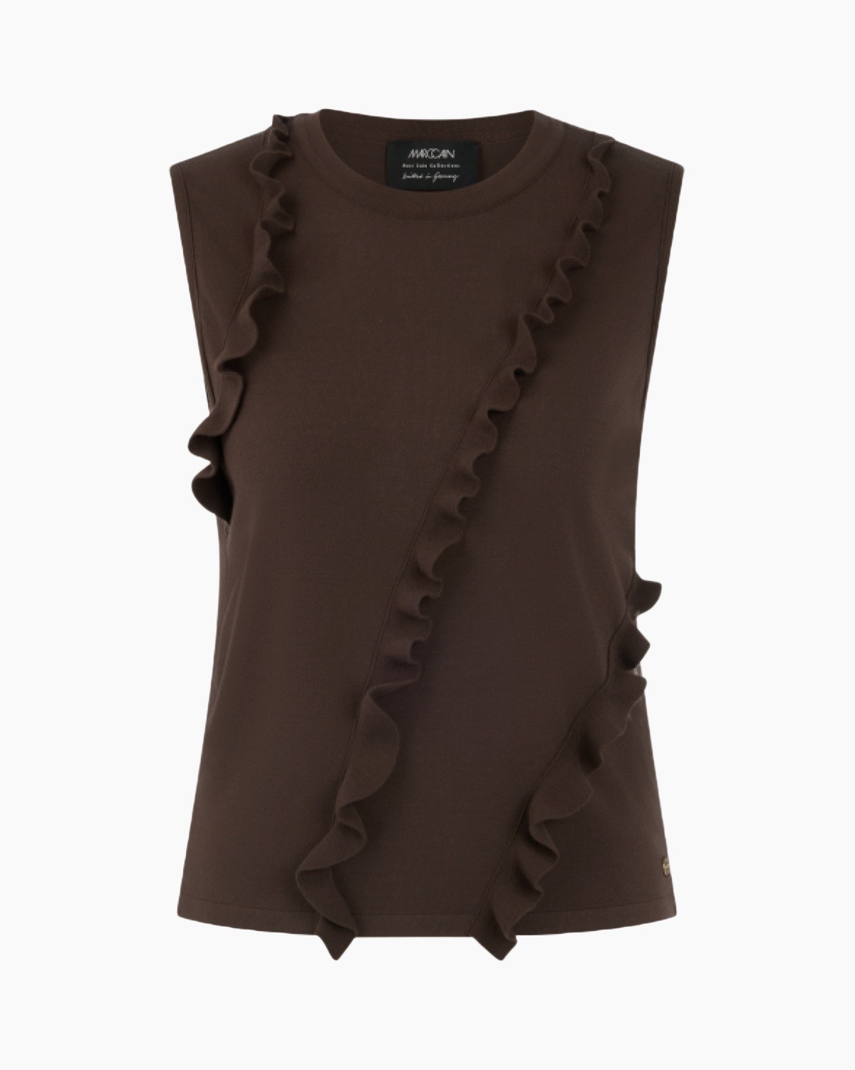 tank top, ruffled, sleeveless, brown, casual