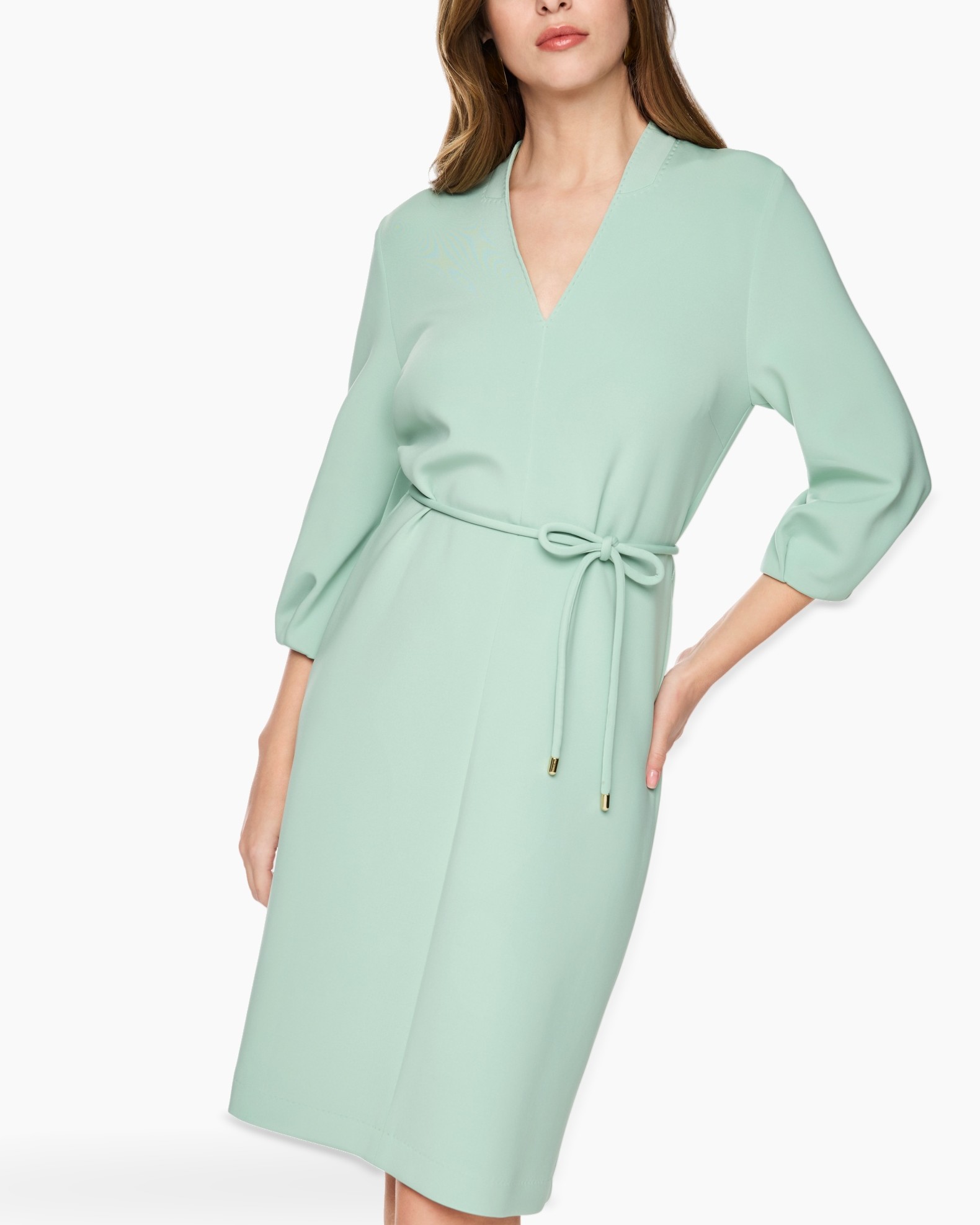 dress, wrap, knee-length, mint, longsleeve