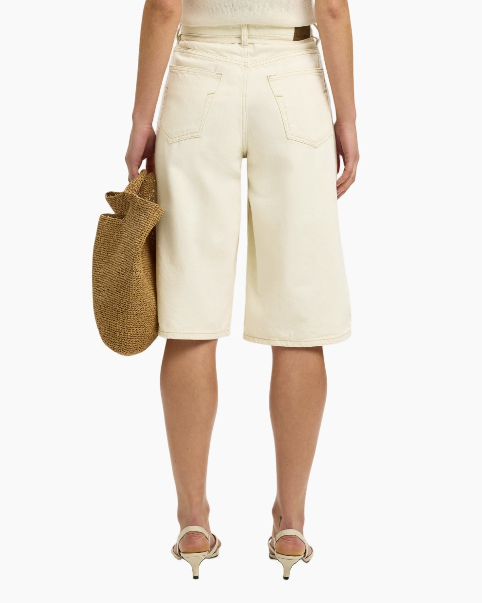 shorts, knee-length, beige, linen, bag holder