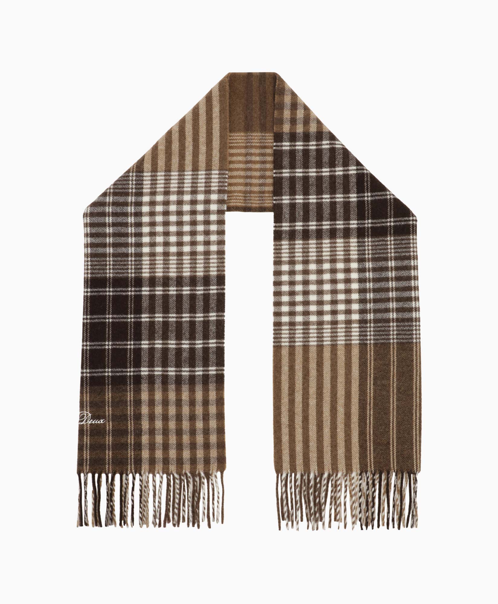 scarf, plaid, brown, fringe, wrap